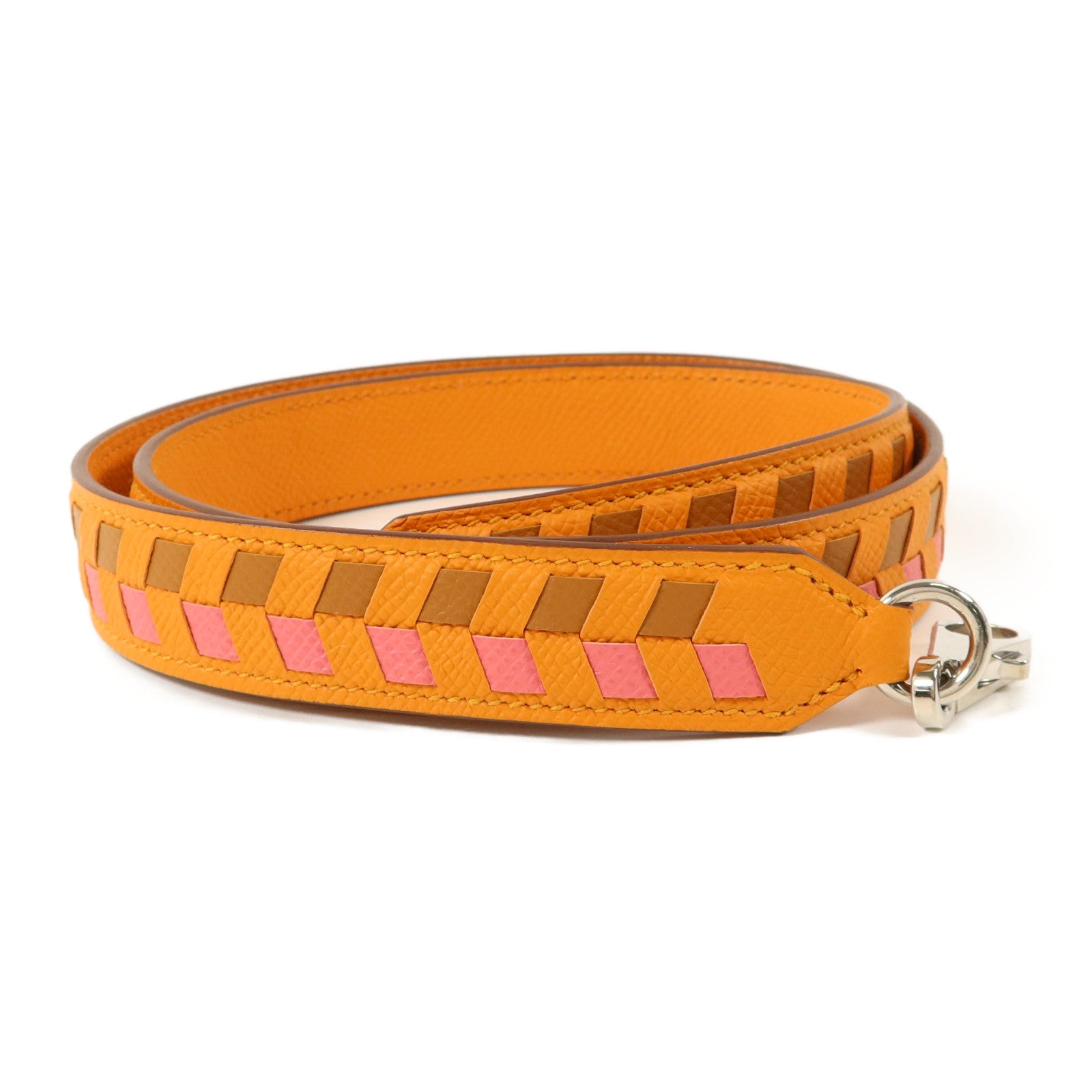HERMES Epsom皮革Tressage Bag Strap肩背帶Orange