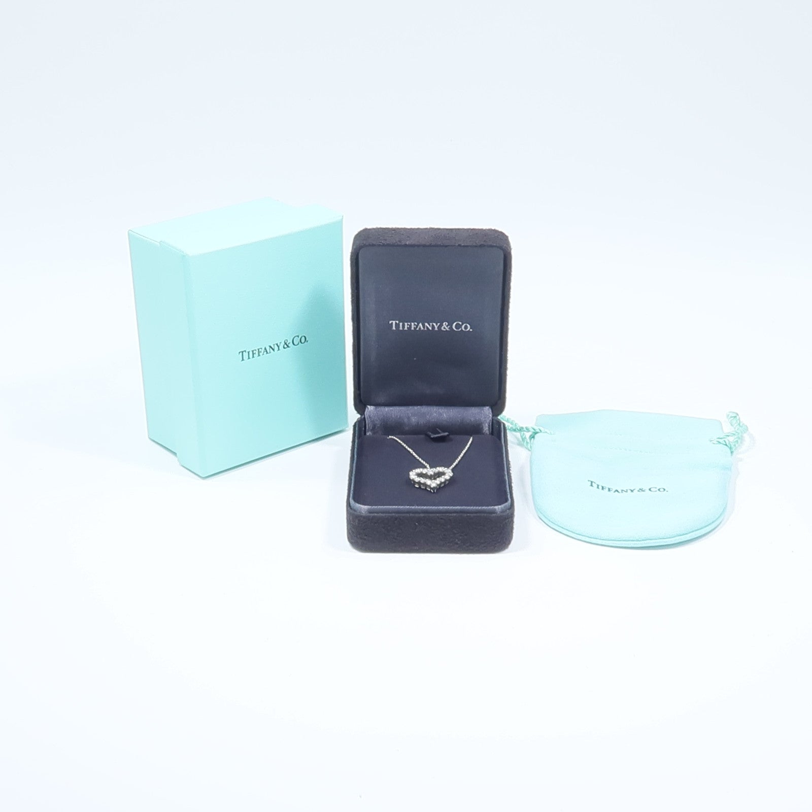 TIFFANY＆CO PT950鉑金Diamond Heart Pendant鑽石項鍊
