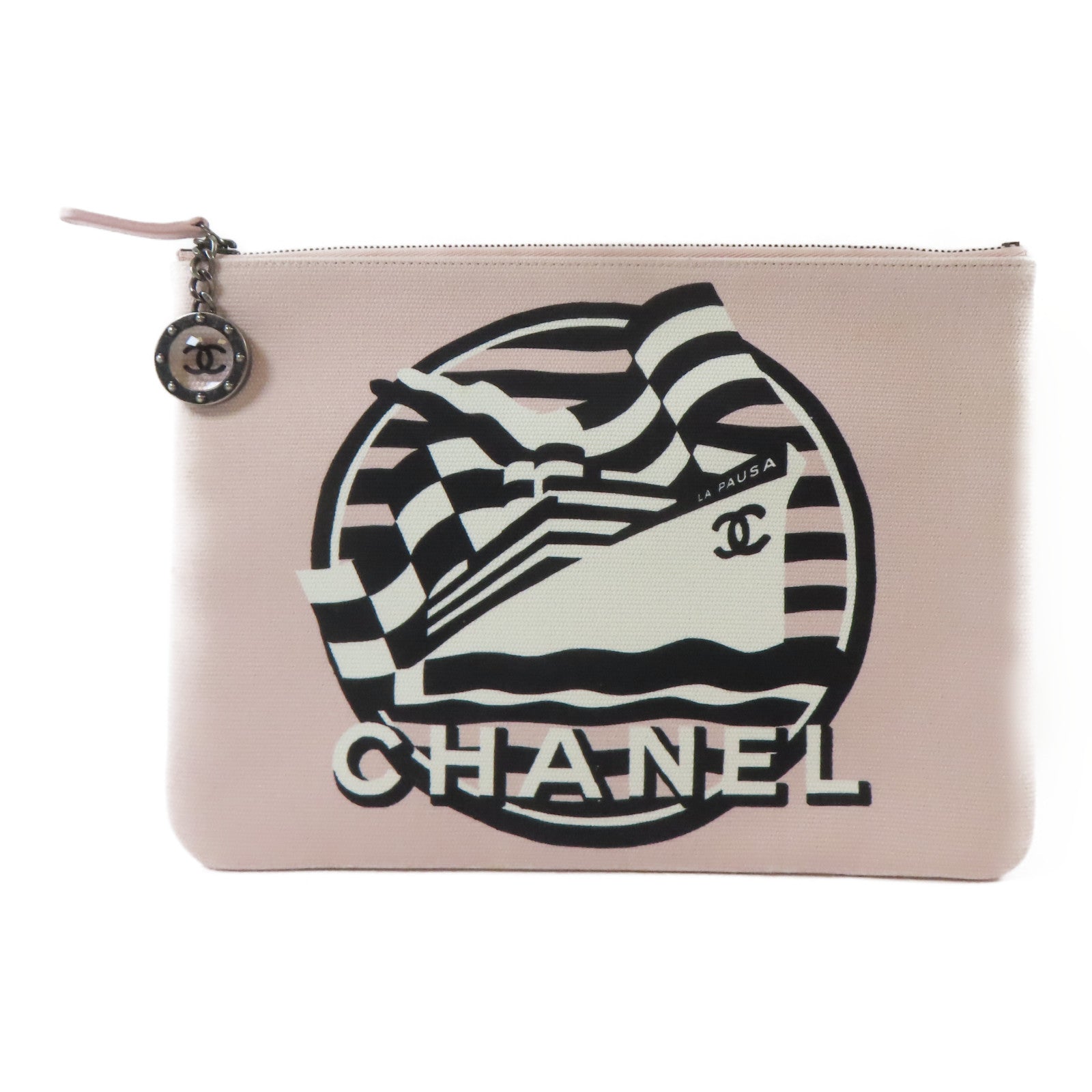 CHANEL 【激減優惠】帆布Pouch黑扣小袋粉紅色