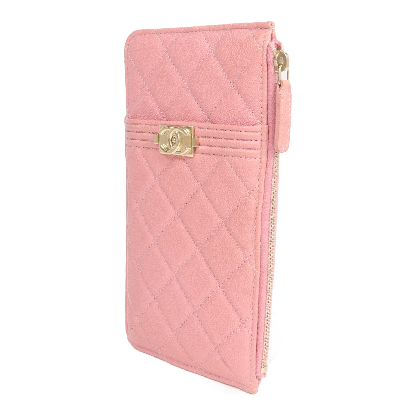CHANEL 牛皮皮革Zipper Long Wallet金扣長錢包