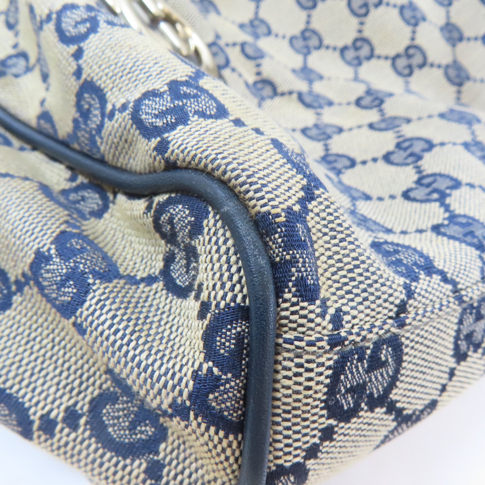 GUCCI 【激減優惠】帆布GG Sukey Canvas Handbag金扣肩背袋啡色/藍色
