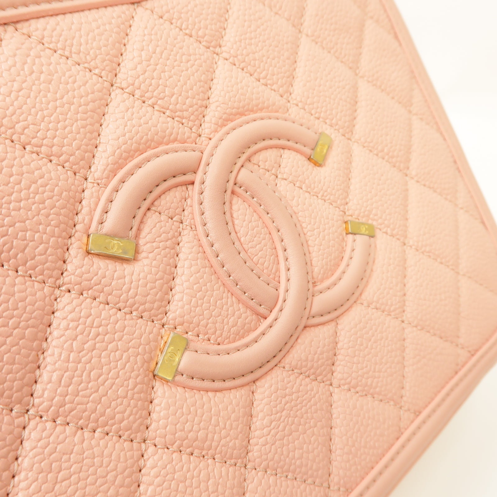 CHANEL 【激減優惠】菱格Caviar皮革Filigree Vanity Case金扣手挽肩背兩用袋粉紅色
