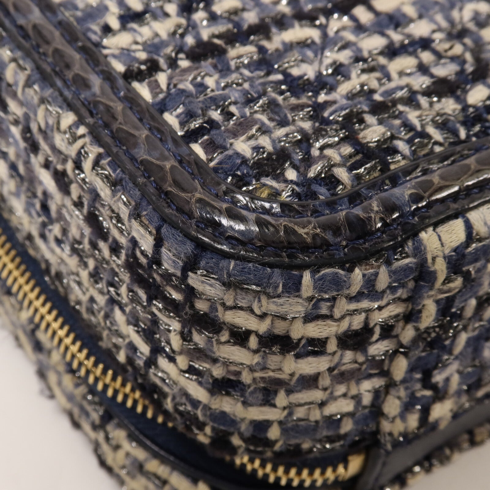 CHANEL Tweed/蛇皮皮革Vanity Case鏈帶手挽肩背兩用袋