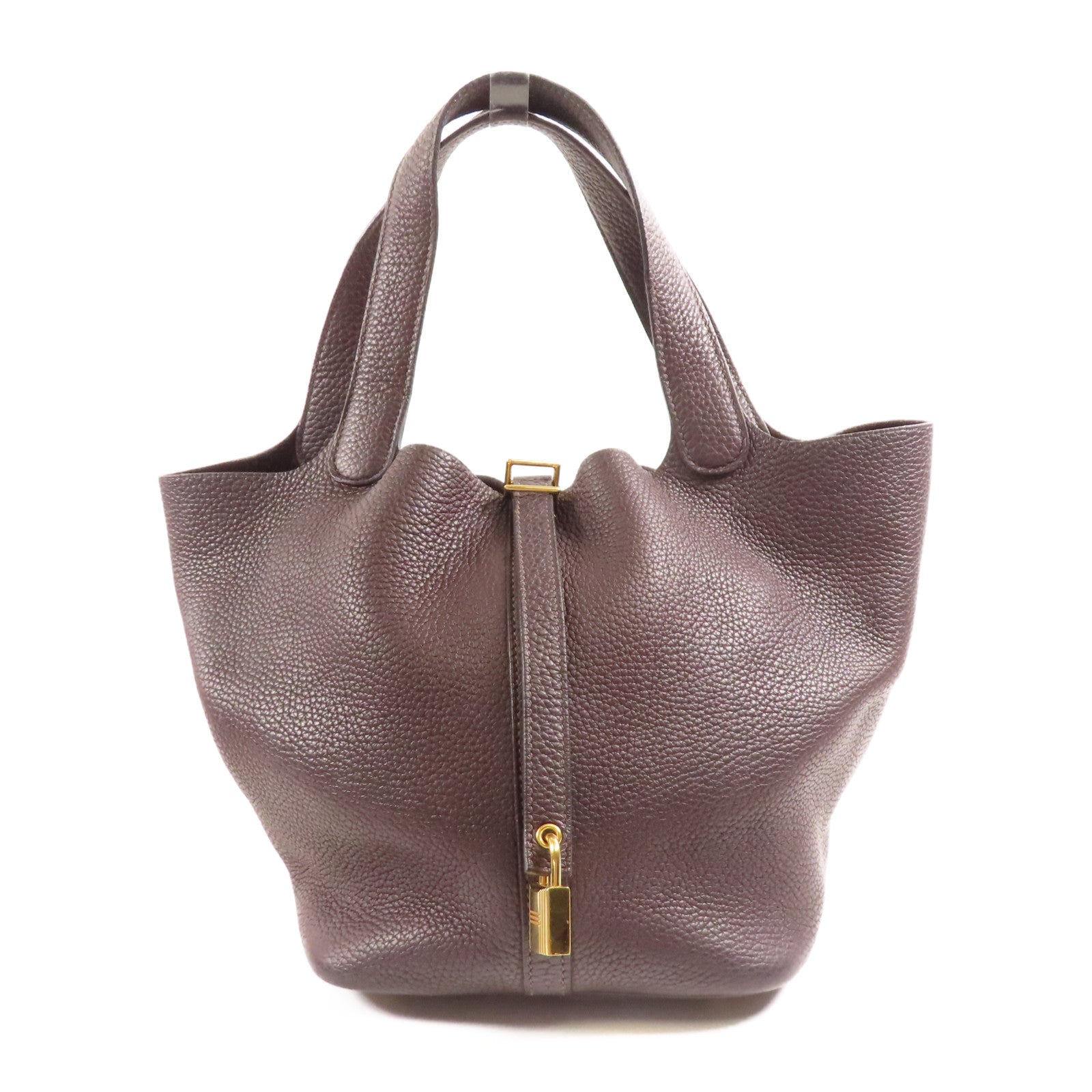 HERMES GHW Picotin MM Tote Bag Clemence Leather Rouge Sellier