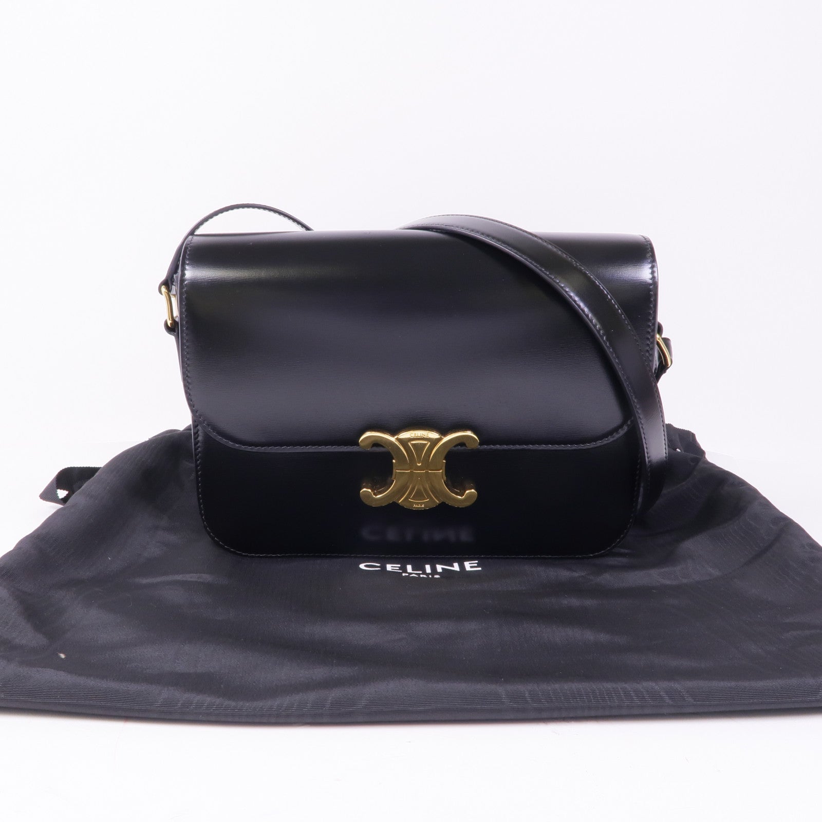 CELINE 牛皮皮革Classique Triomphe金扣肩背袋