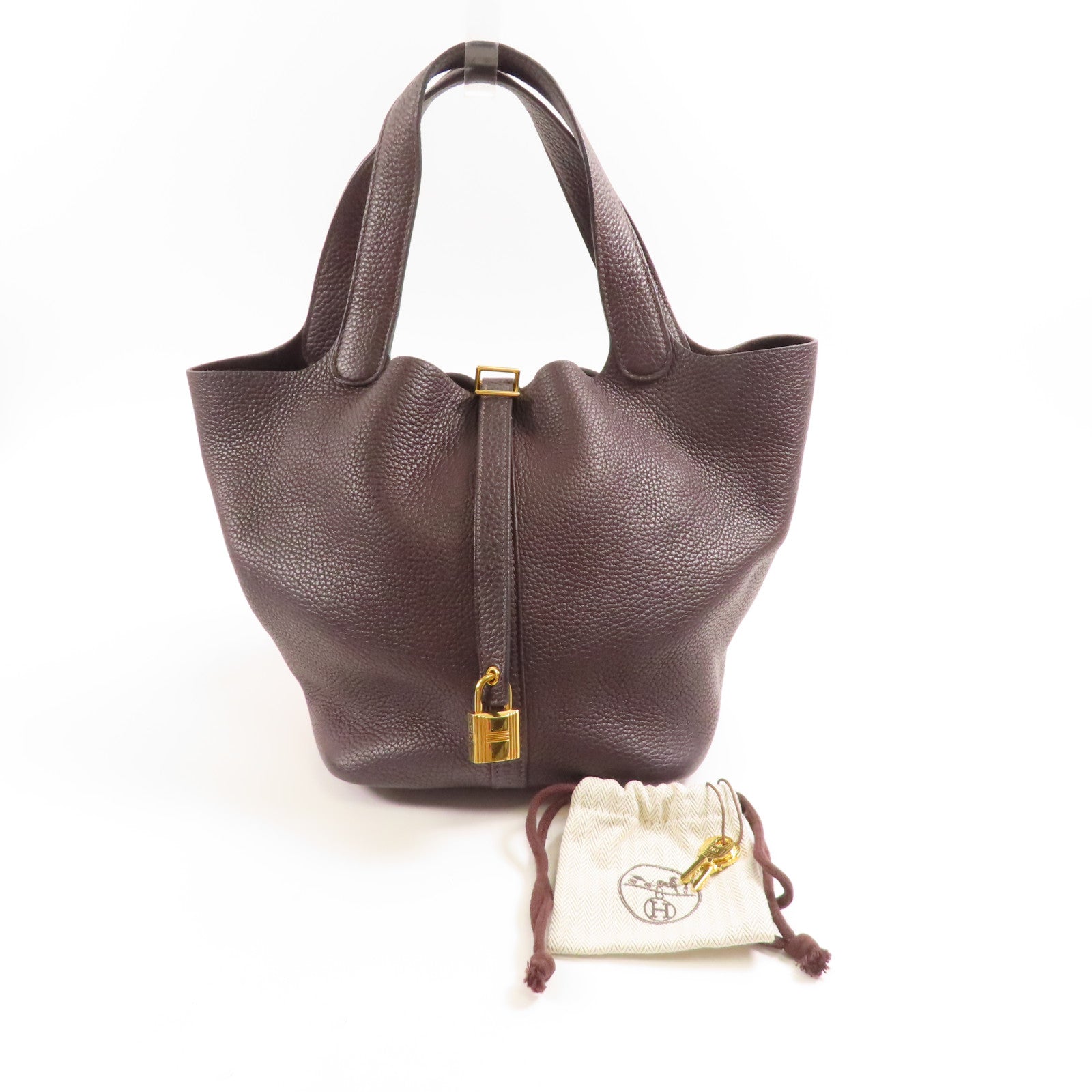HERMES GHW Picotin MM Tote Bag Clemence Leather Rouge Sellier