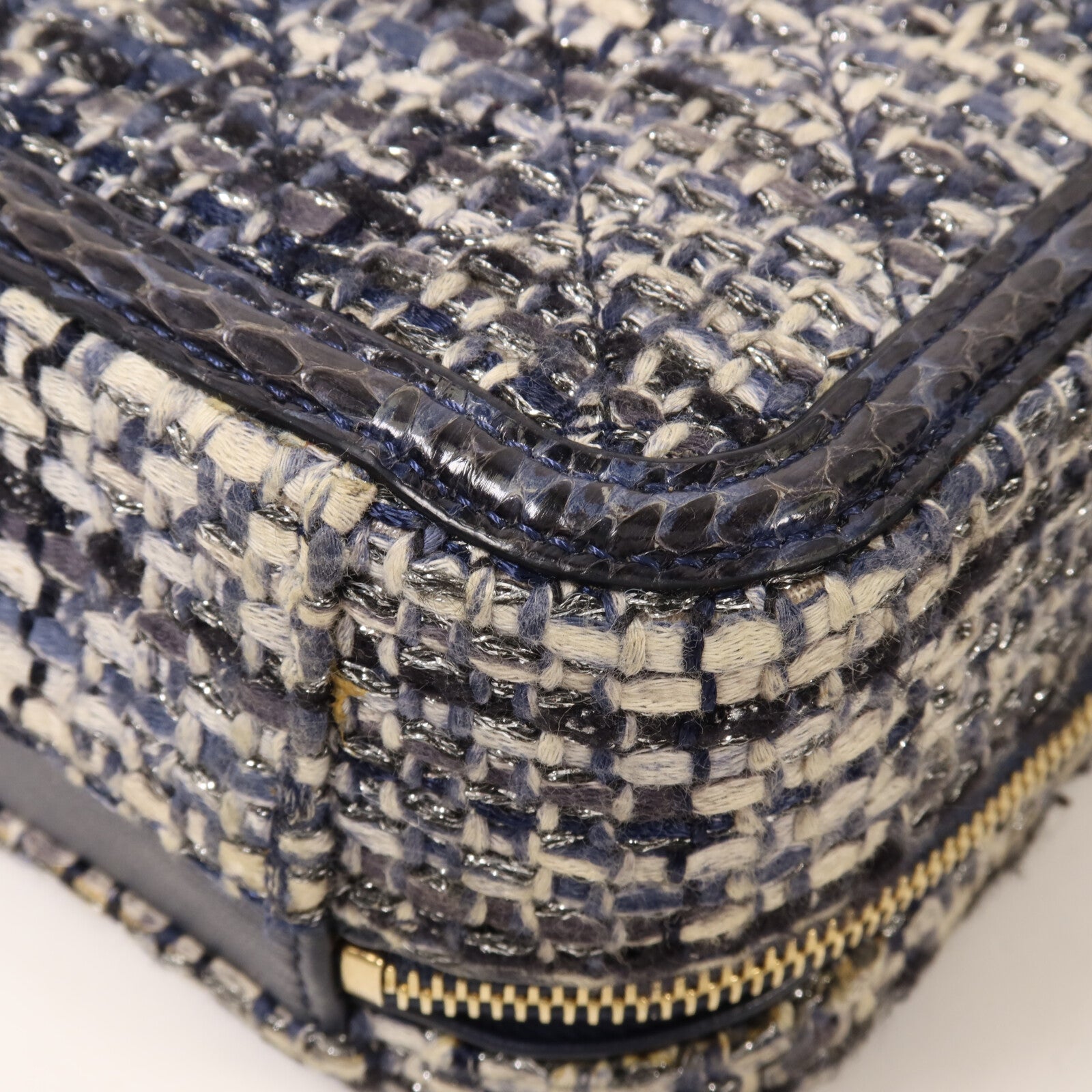 CHANEL Tweed/蛇皮皮革Vanity Case鏈帶手挽肩背兩用袋