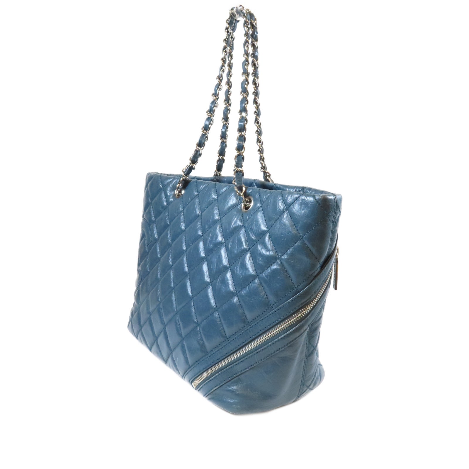 CHANEL 【激減優惠】菱格菱格牛皮皮革Chain Shoulder銀扣鏈帶肩背袋藍色
