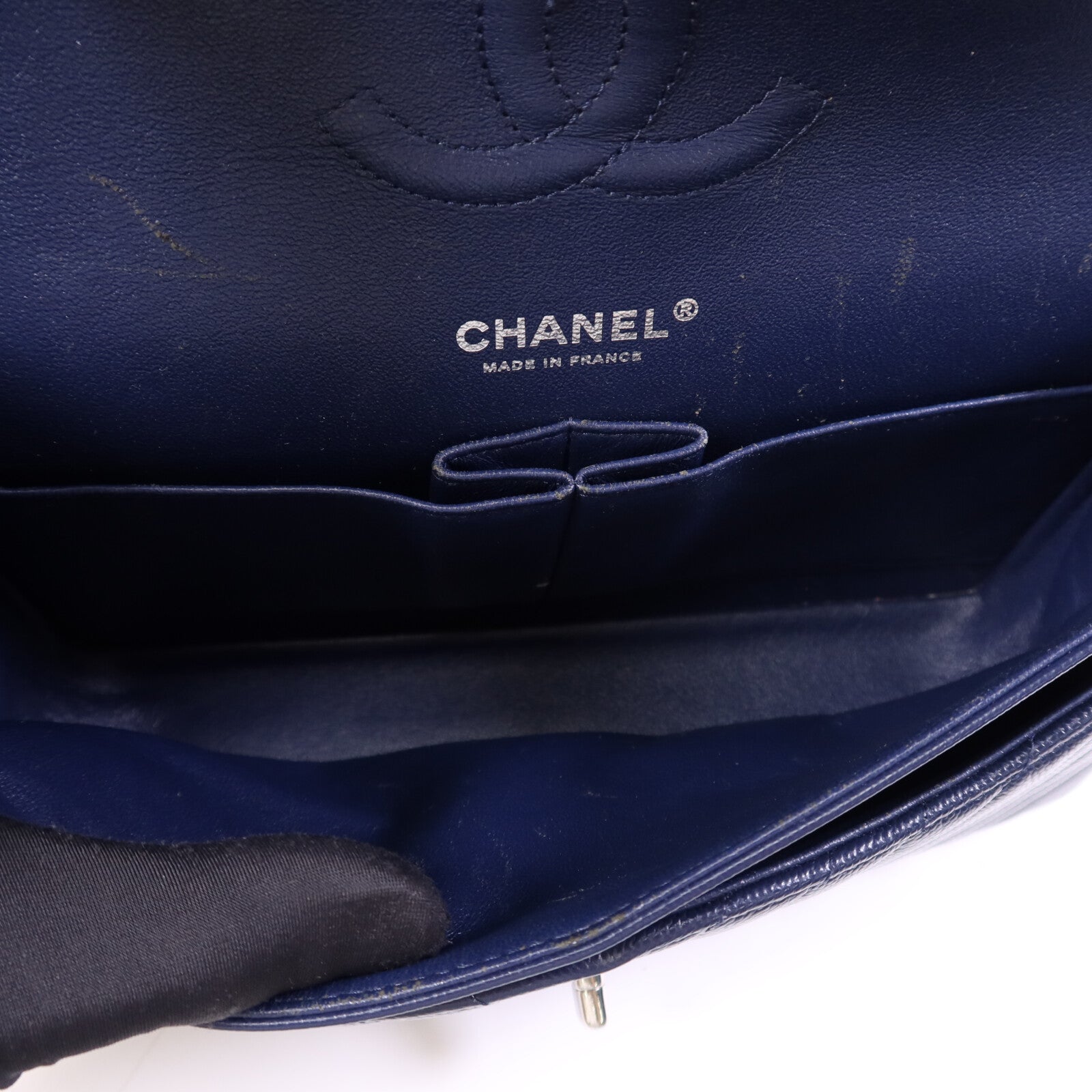 CHANEL 牛皮皮革Classic Flap Chevron銀扣鏈帶肩背袋