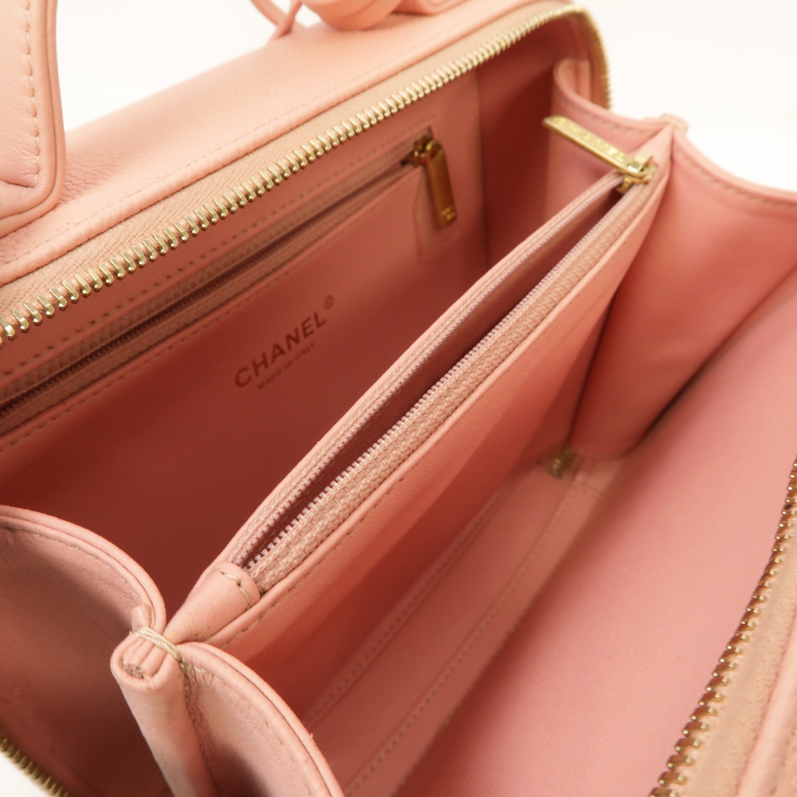 CHANEL 【激減優惠】菱格Caviar皮革Filigree Vanity Case金扣手挽肩背兩用袋粉紅色