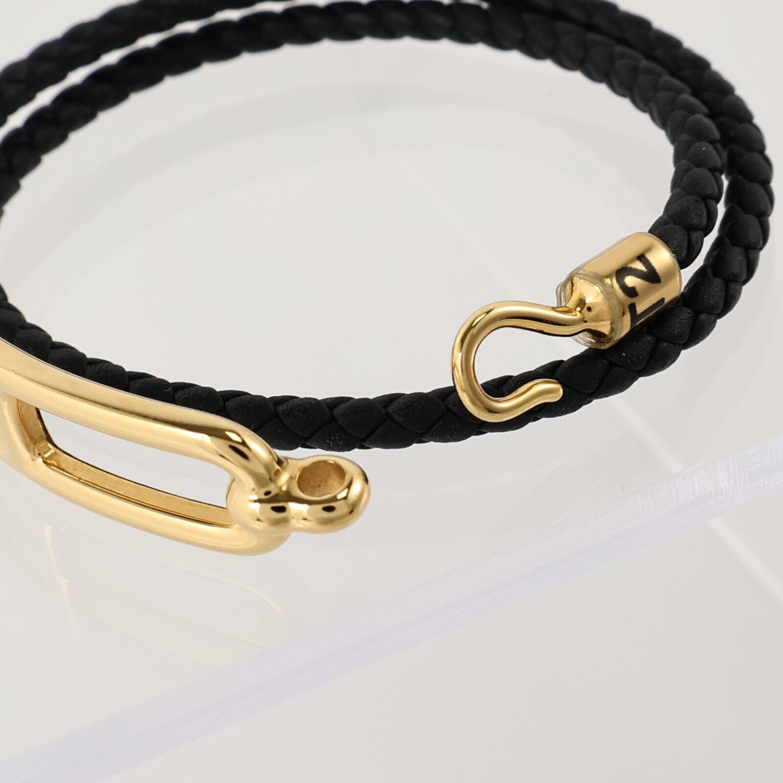 HERMES Swift皮革/金屬Roulis Double Tour Bracelet金扣手鏈Black