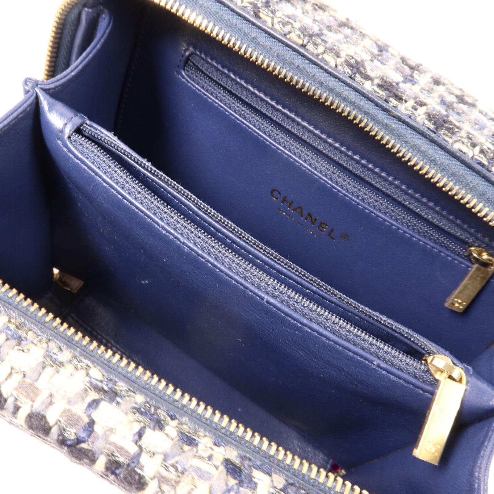 CHANEL Tweed/蛇皮皮革Vanity Case鏈帶手挽肩背兩用袋