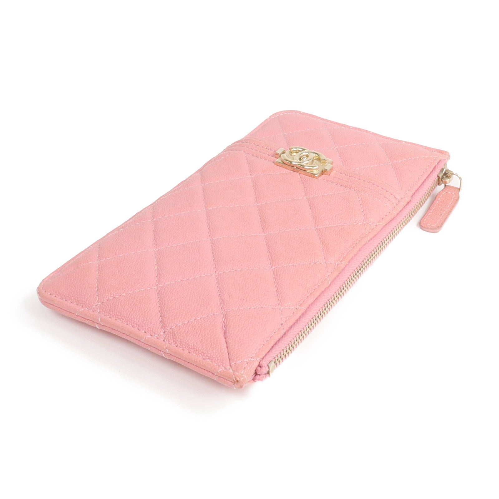 CHANEL 牛皮皮革Zipper Long Wallet金扣長錢包