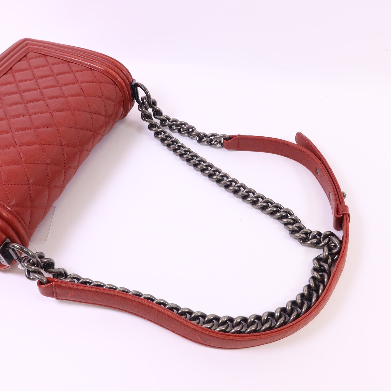 CHANEL 羊皮皮革Boy 25銀扣鏈帶肩背袋