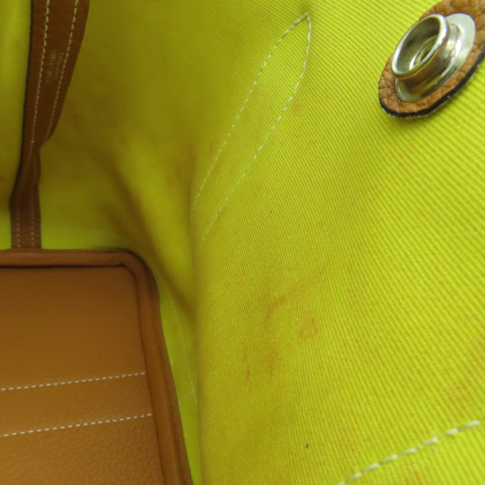 HERMES Canvas Garden Party TPM Silver Buckle Hand Bag Yellow