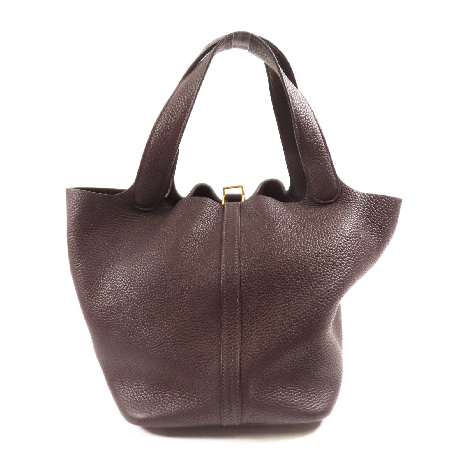 HERMES GHW Picotin MM Tote Bag Clemence Leather Rouge Sellier