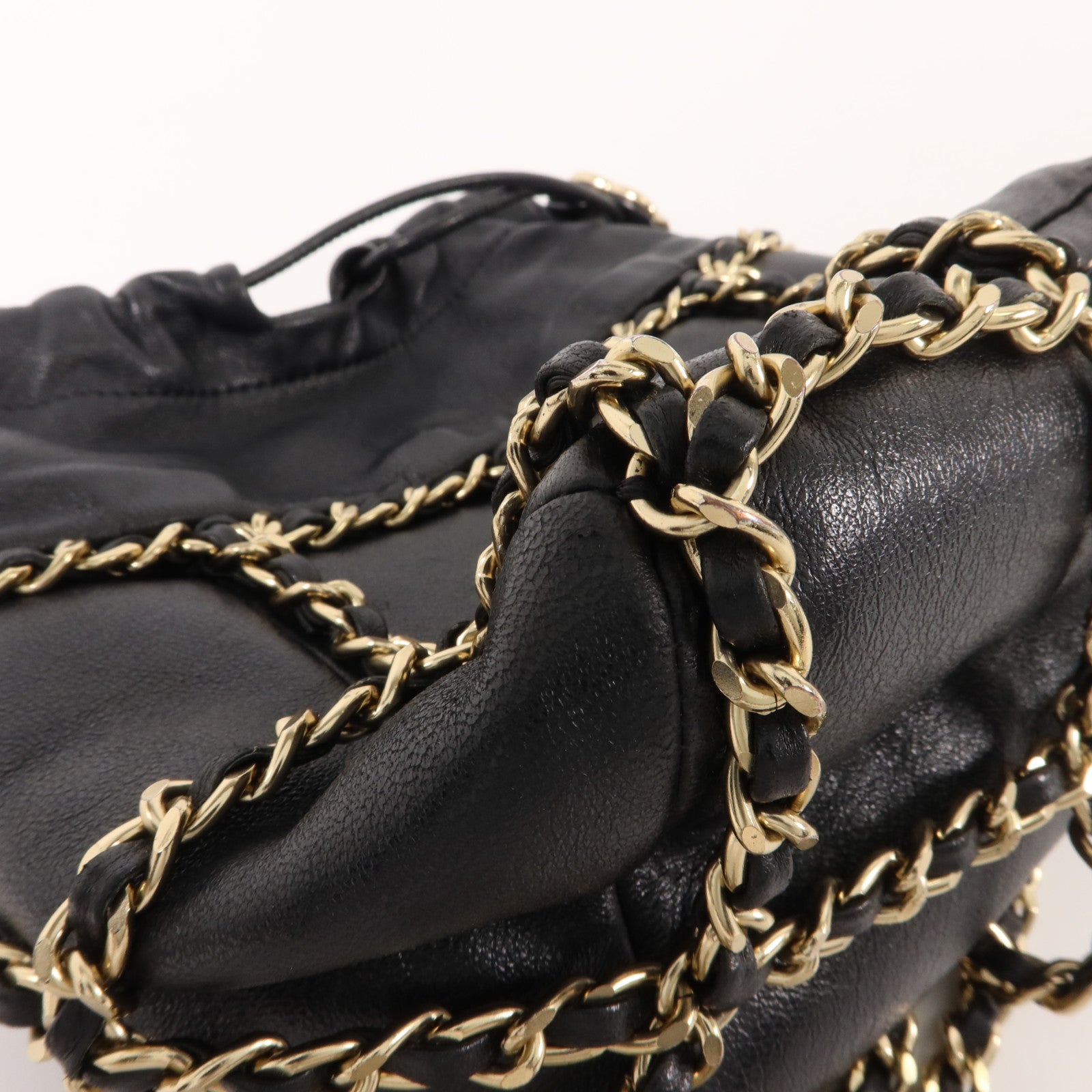 CHANEL 羊皮皮革Drawstring Chain Shoulder鏈帶肩背袋