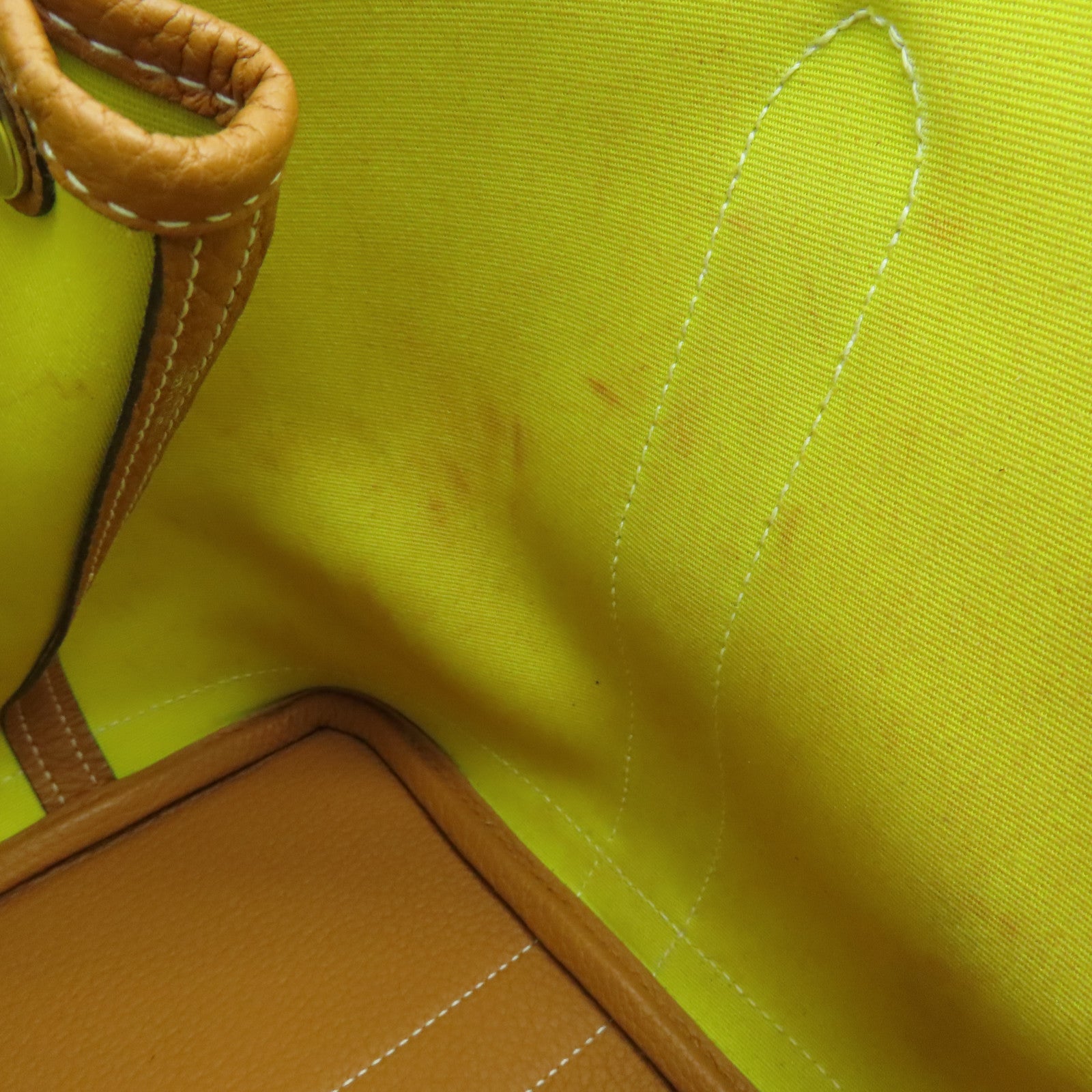 HERMES Canvas Garden Party TPM Silver Buckle Hand Bag Yellow