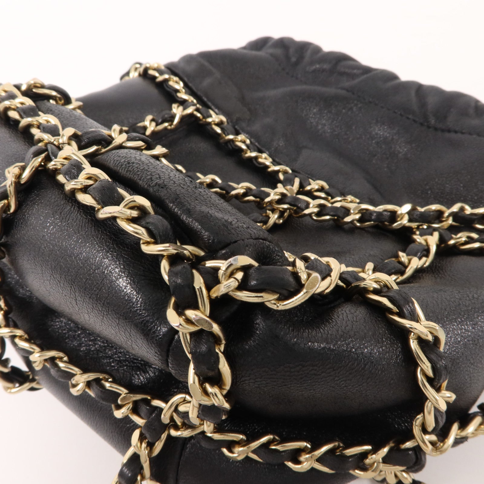CHANEL 羊皮皮革Drawstring Chain Shoulder鏈帶肩背袋