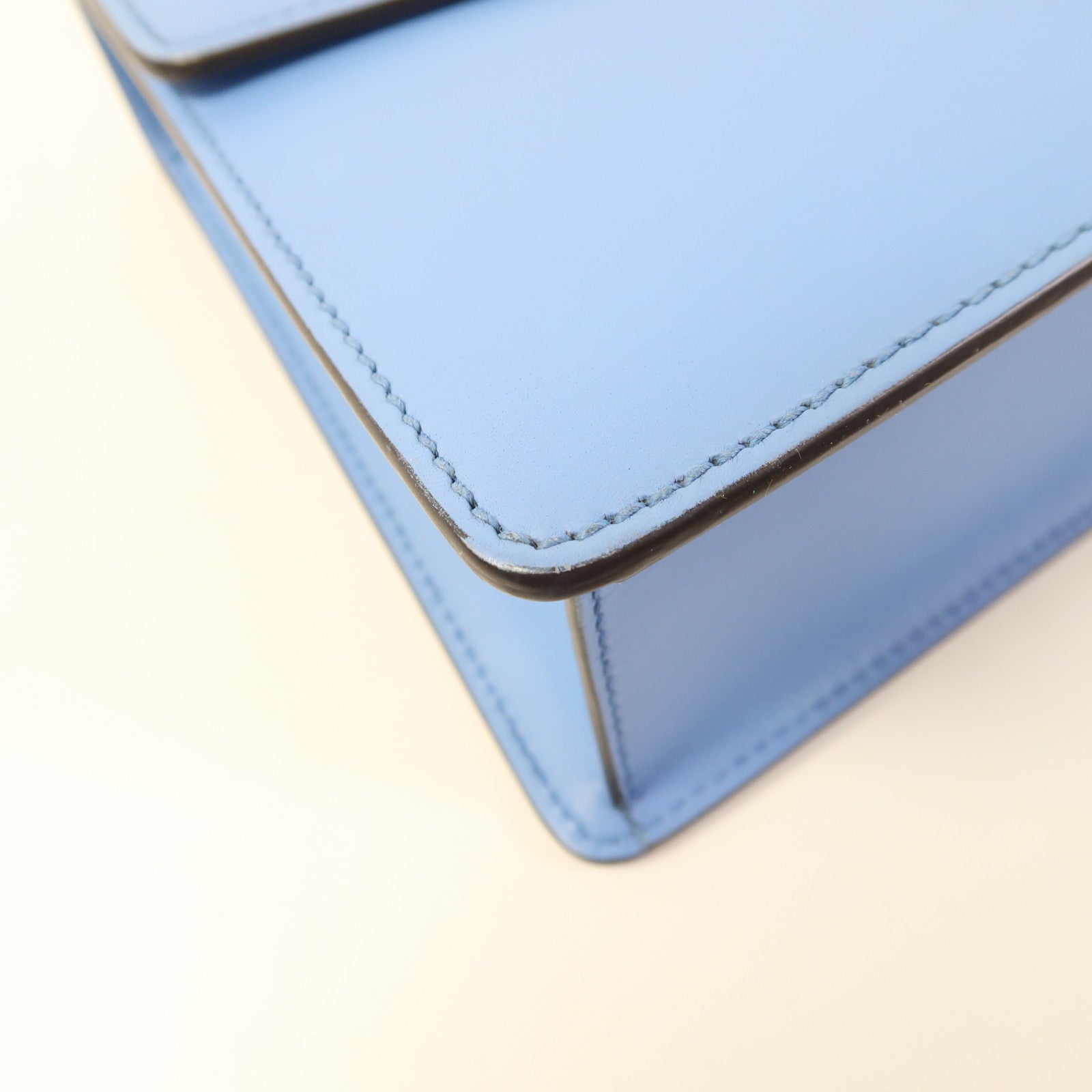 GUCCI GHW Sylvie Shoulder Bag Calfskin Leather Blue 421882