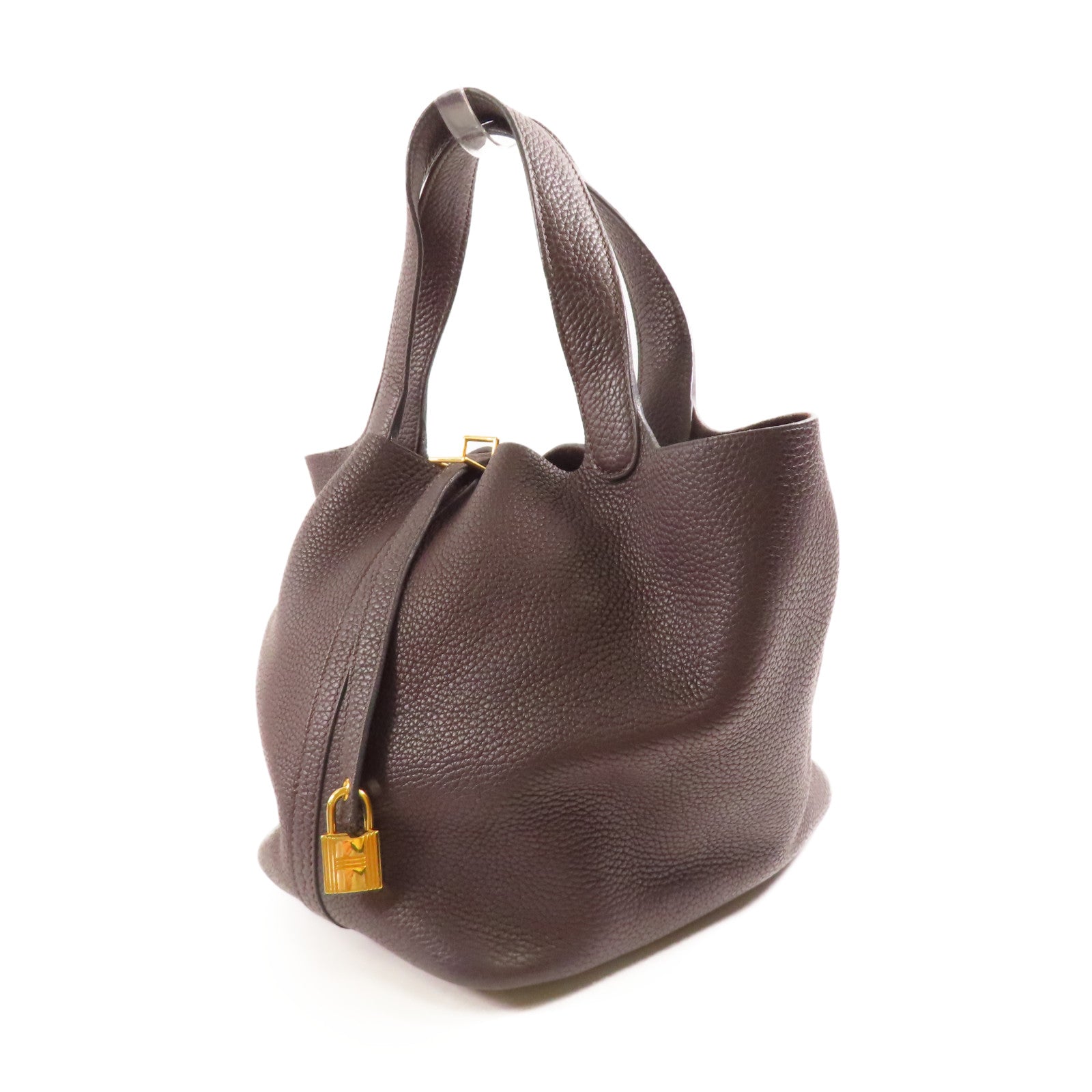HERMES GHW Picotin MM Tote Bag Clemence Leather Rouge Sellier