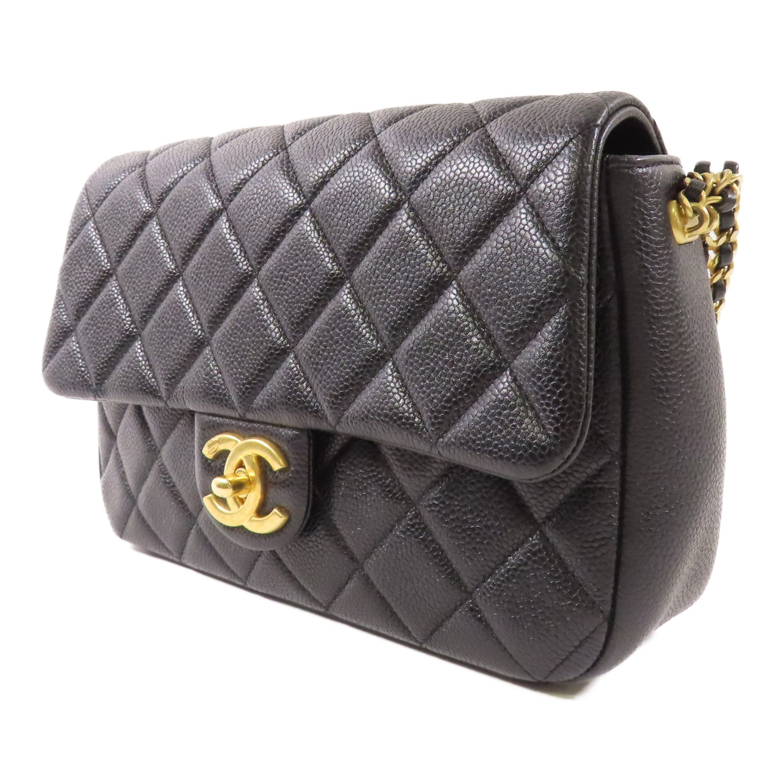 CHANEL 牛皮皮革Chain Shoulder金扣鏈帶肩背袋