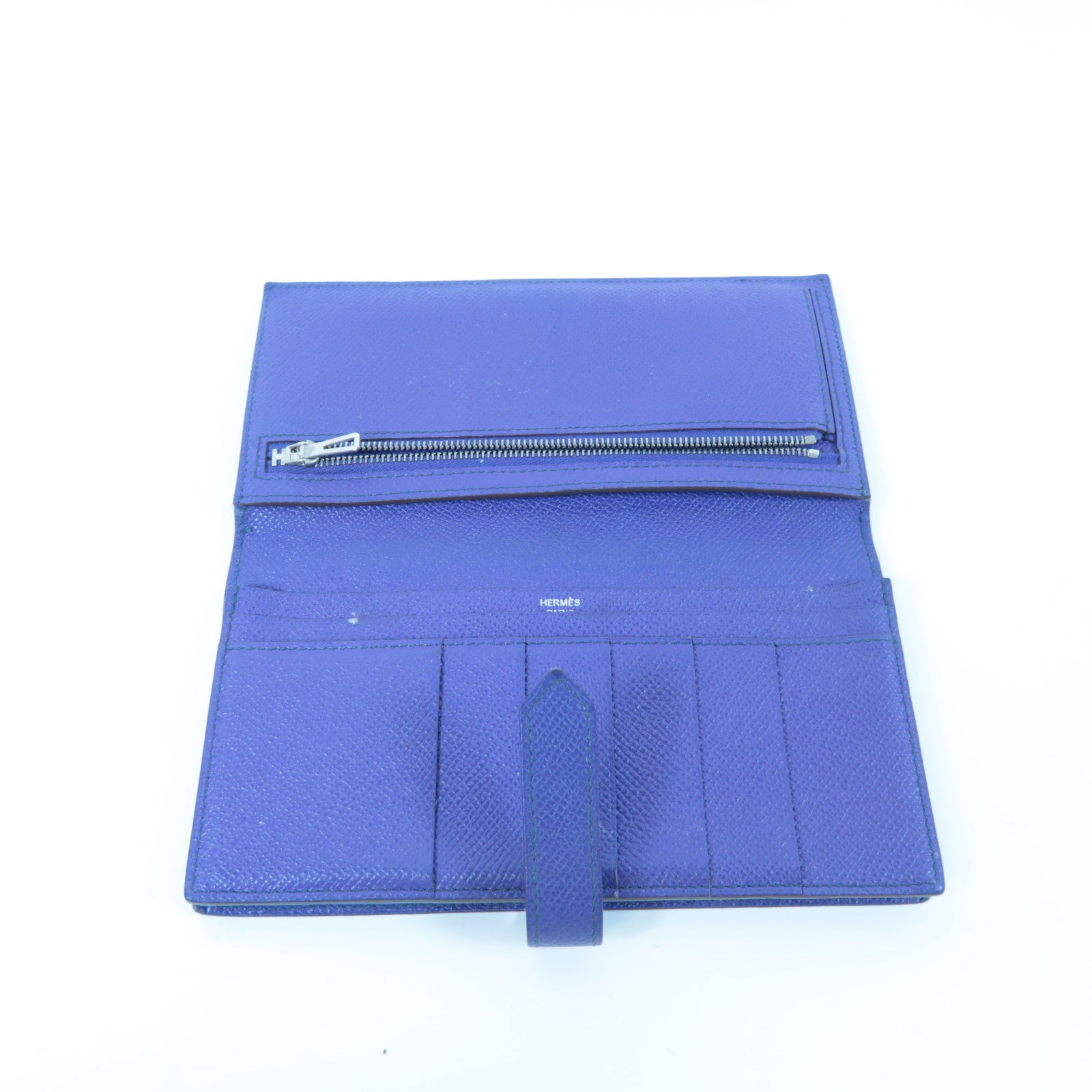 HERMES 【激減優惠】Epsom皮革Bearn Long Wallet銀扣長錢包藍色