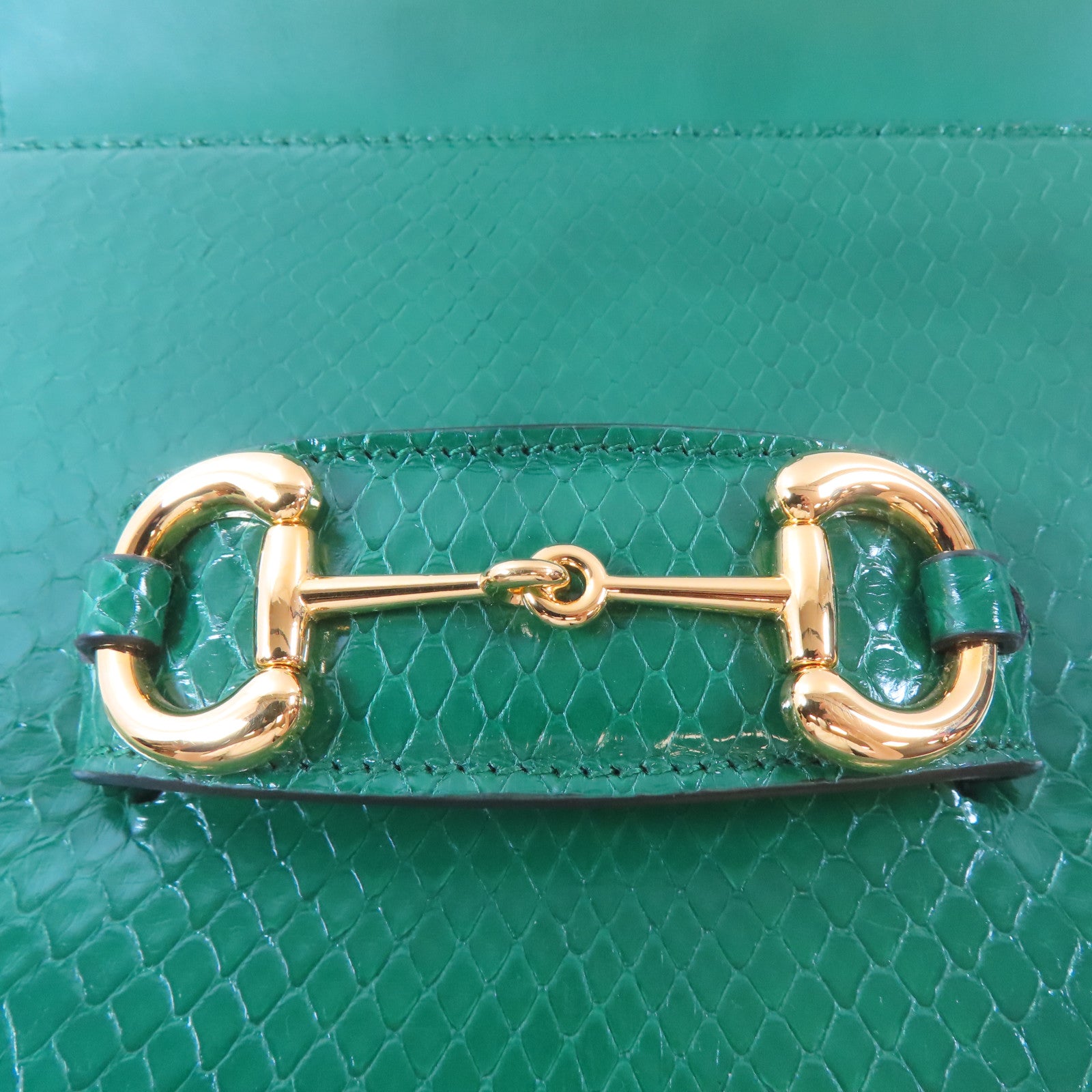 GUCCI 蛇皮皮革Horsebit 1955金扣肩背袋綠色