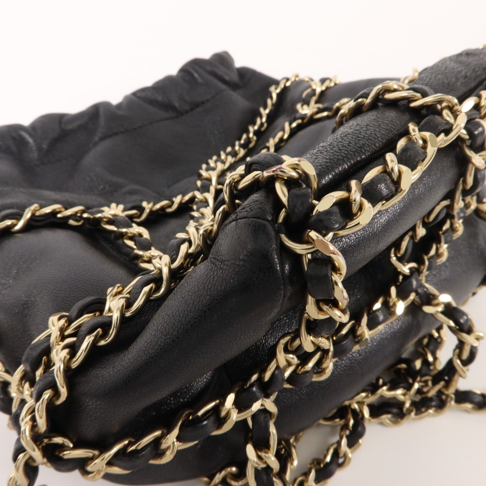CHANEL 羊皮皮革Drawstring Chain Shoulder鏈帶肩背袋