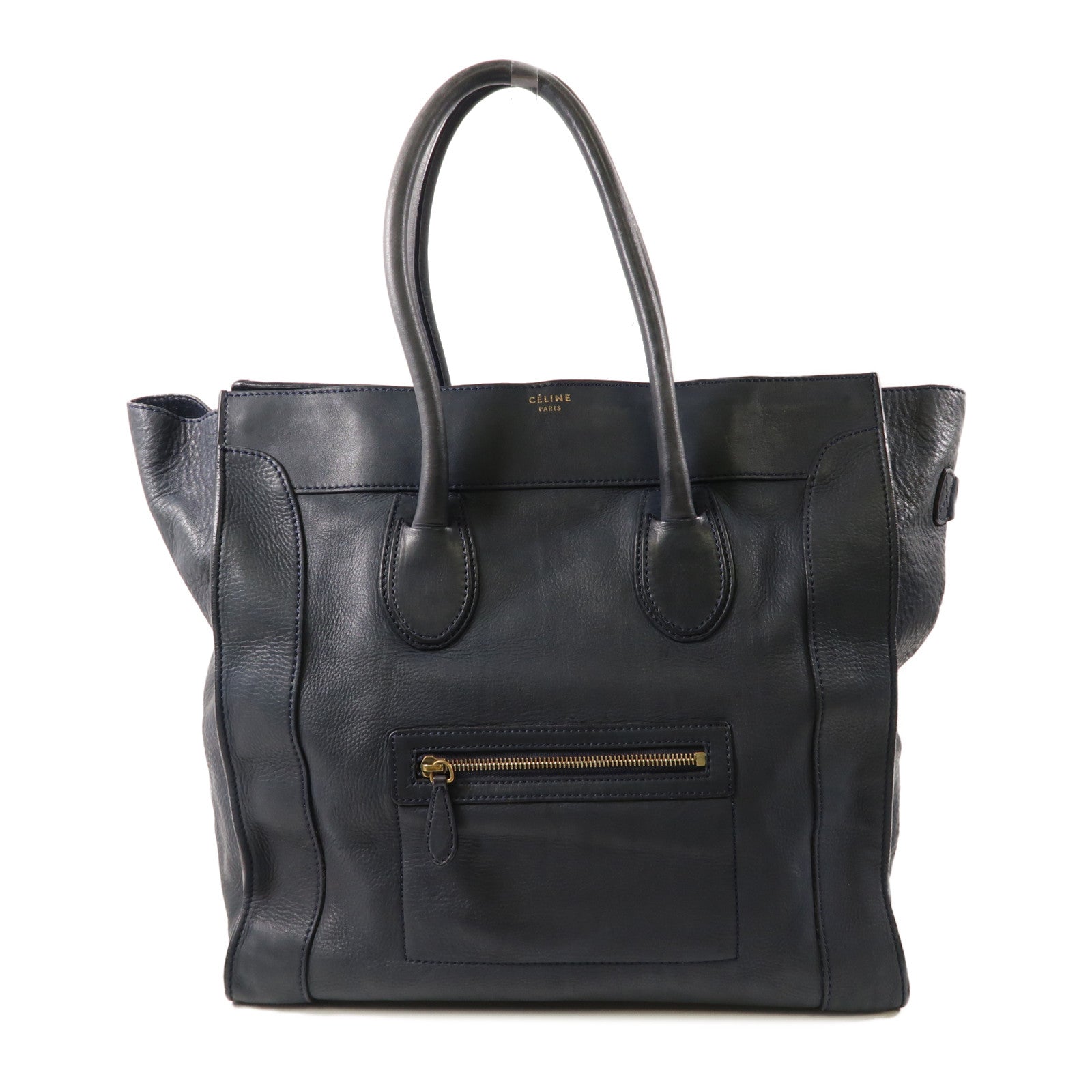 CELINE 牛皮皮革Luggage金扣手挽袋深藍色