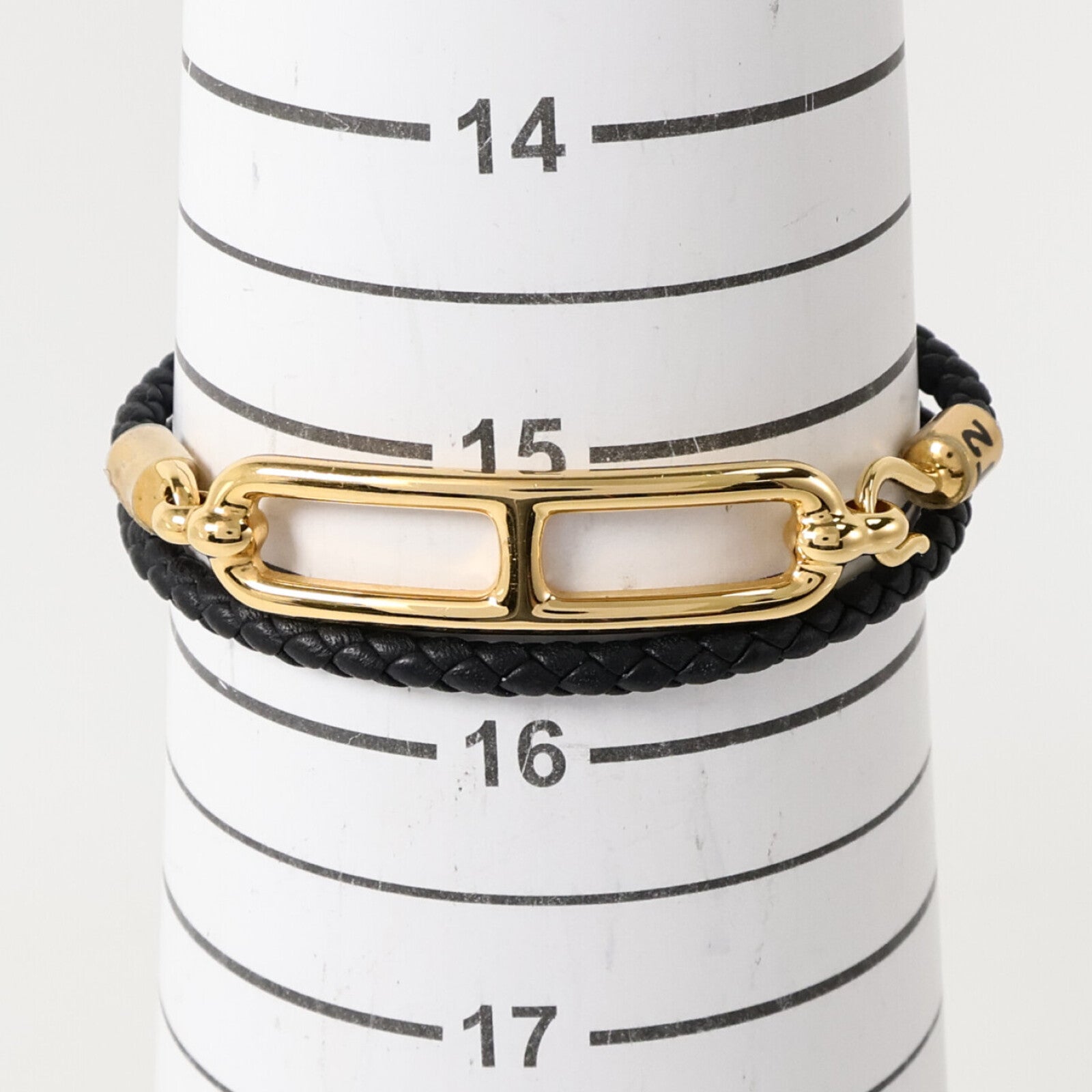 HERMES Swift皮革/金屬Roulis Double Tour Bracelet金扣手鏈Black