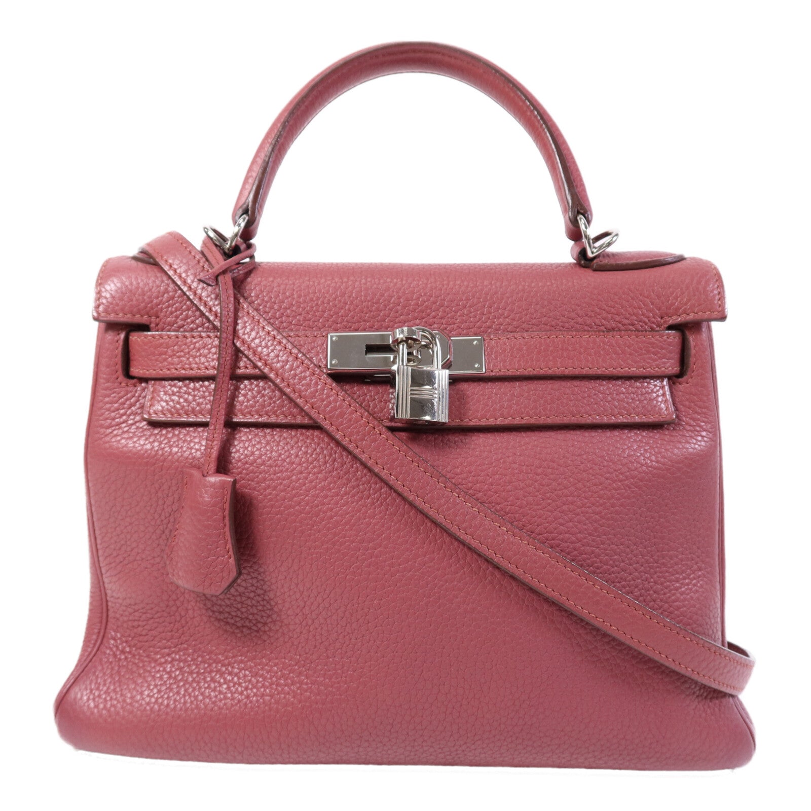 HERMES Togo皮革Kelly 28銀扣手挽肩背兩用袋Bois de Rose