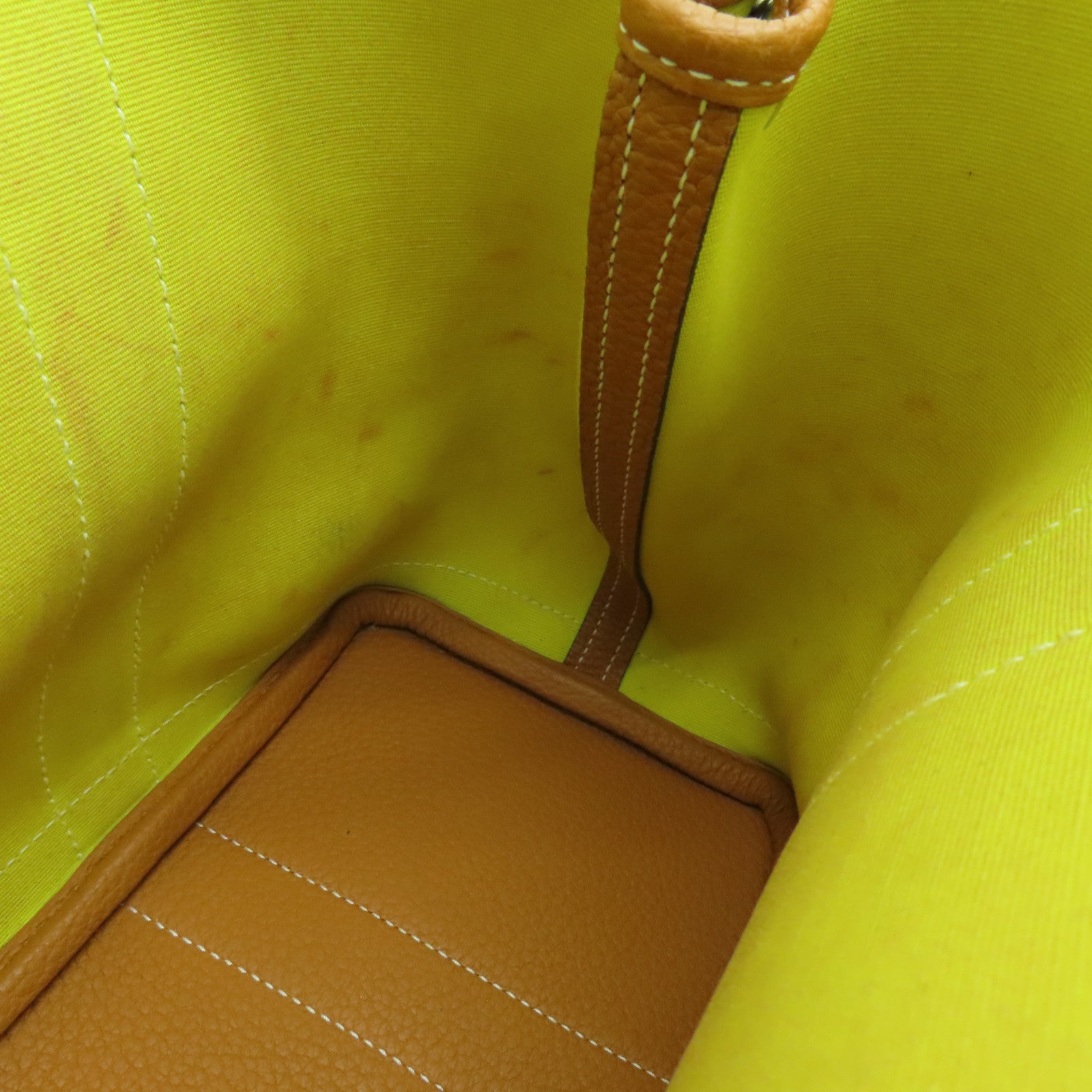 HERMES Canvas Garden Party TPM Silver Buckle Hand Bag Yellow