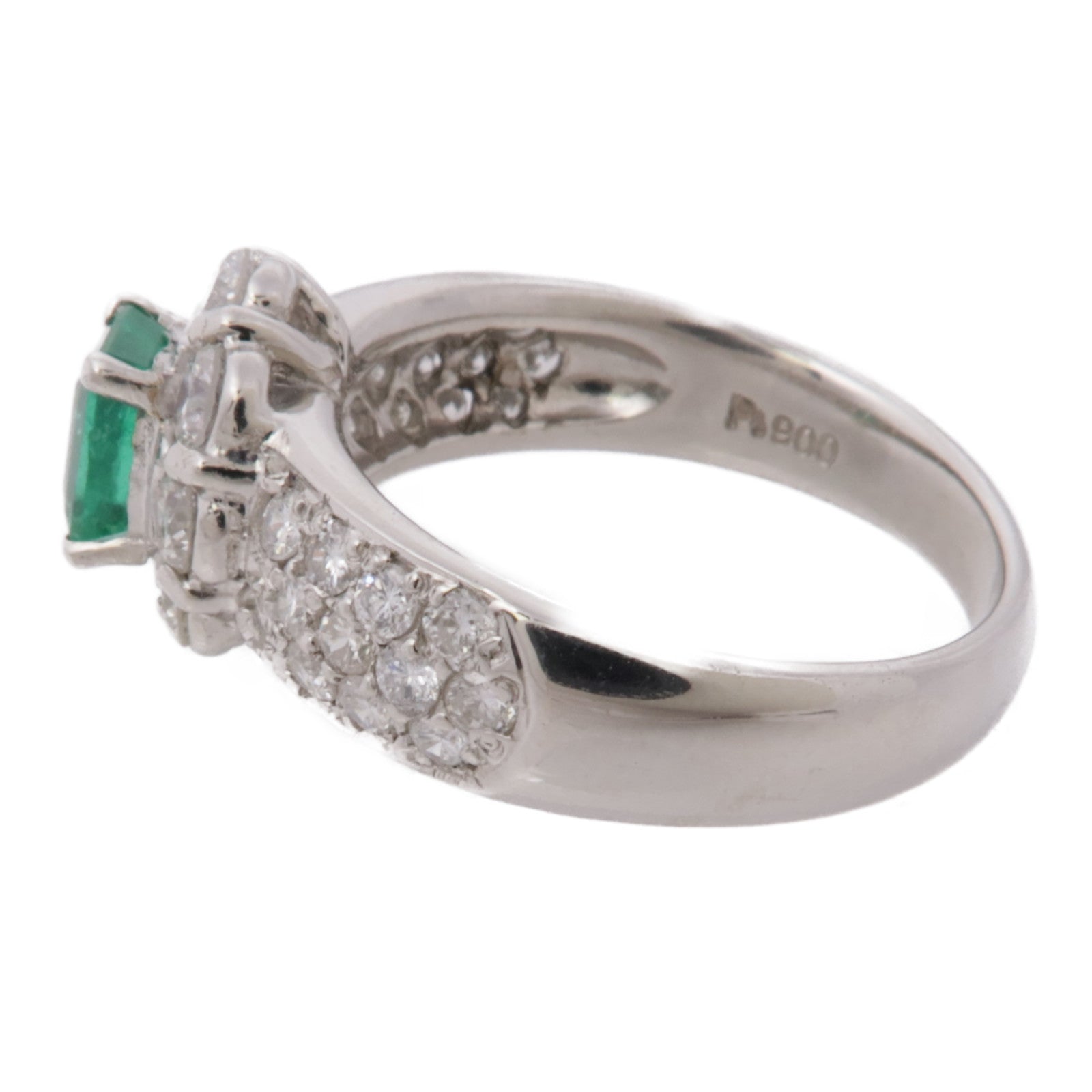 JEWELRY 【激減優惠】PT900鉑金Emerald Ring綠寶石/鑽石戒指US#6.5