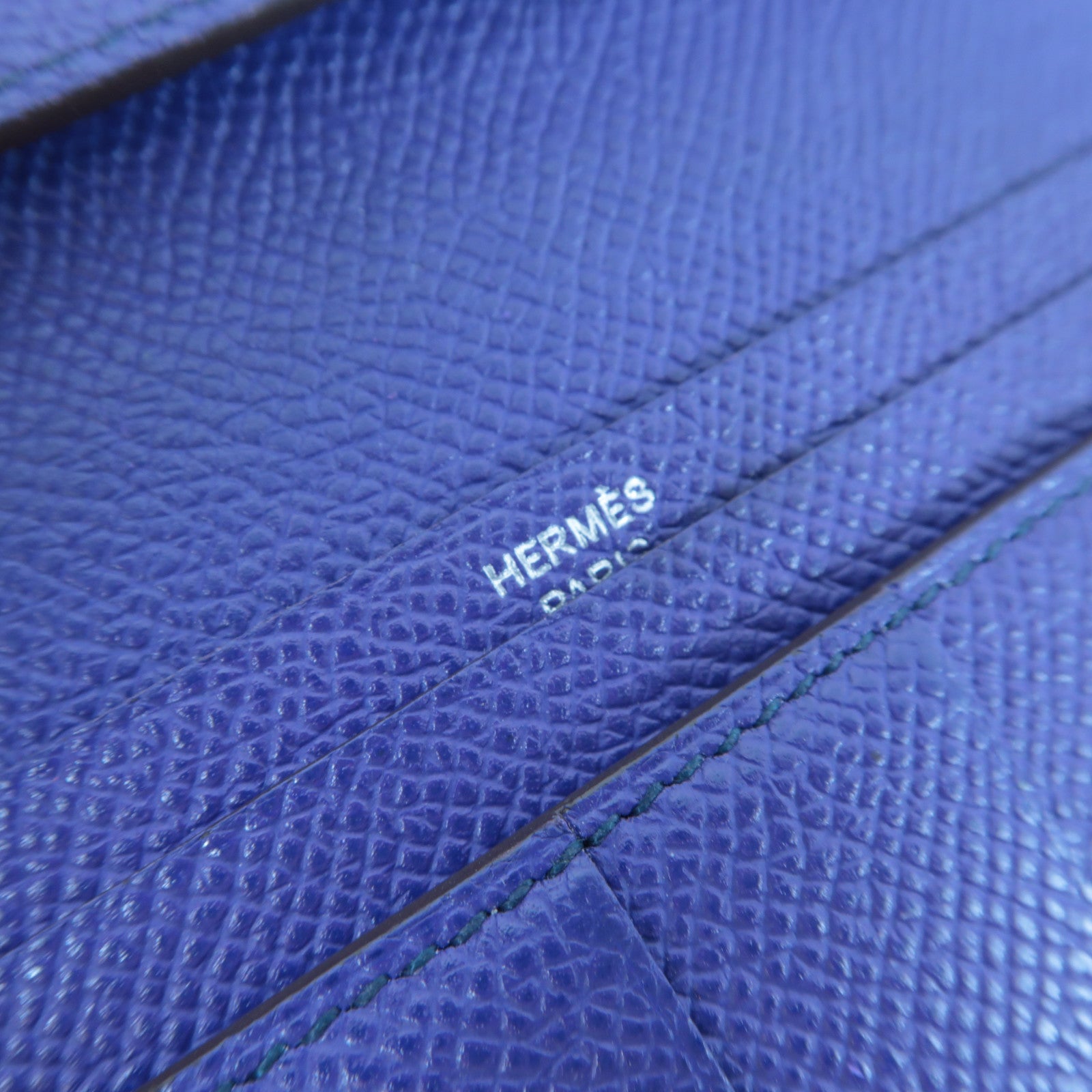 HERMES 【激減優惠】Epsom皮革Bearn Long Wallet銀扣長錢包藍色