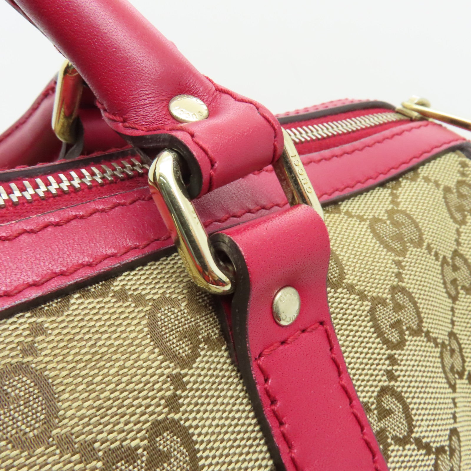 GUCCI 帆布/皮革2 Way Shoulder金扣手挽肩背兩用袋啡色/紅色