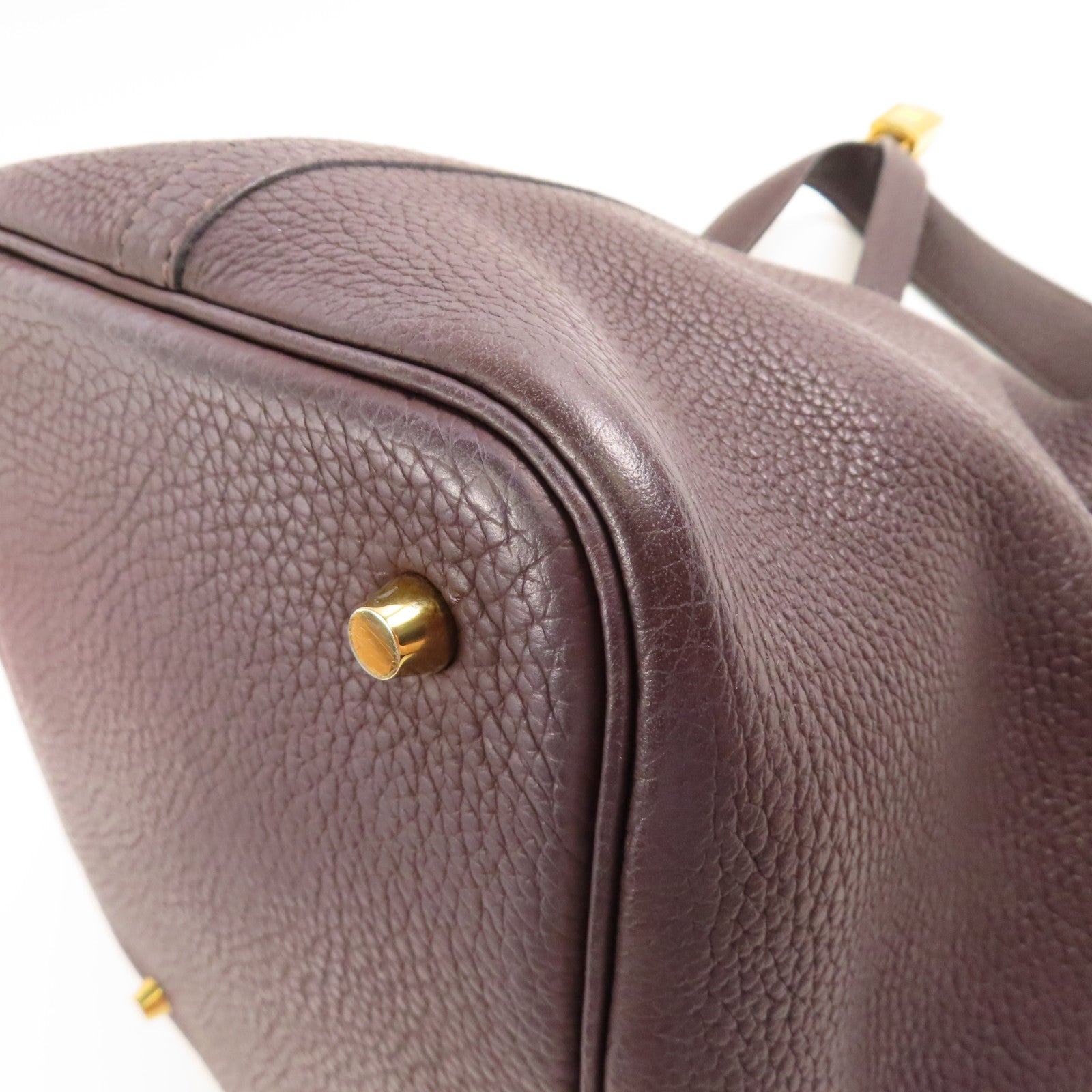 HERMES GHW Picotin MM Tote Bag Clemence Leather Rouge Sellier