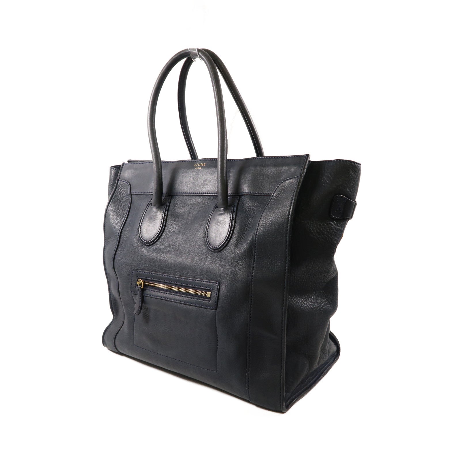 CELINE 牛皮皮革Luggage金扣手挽袋深藍色