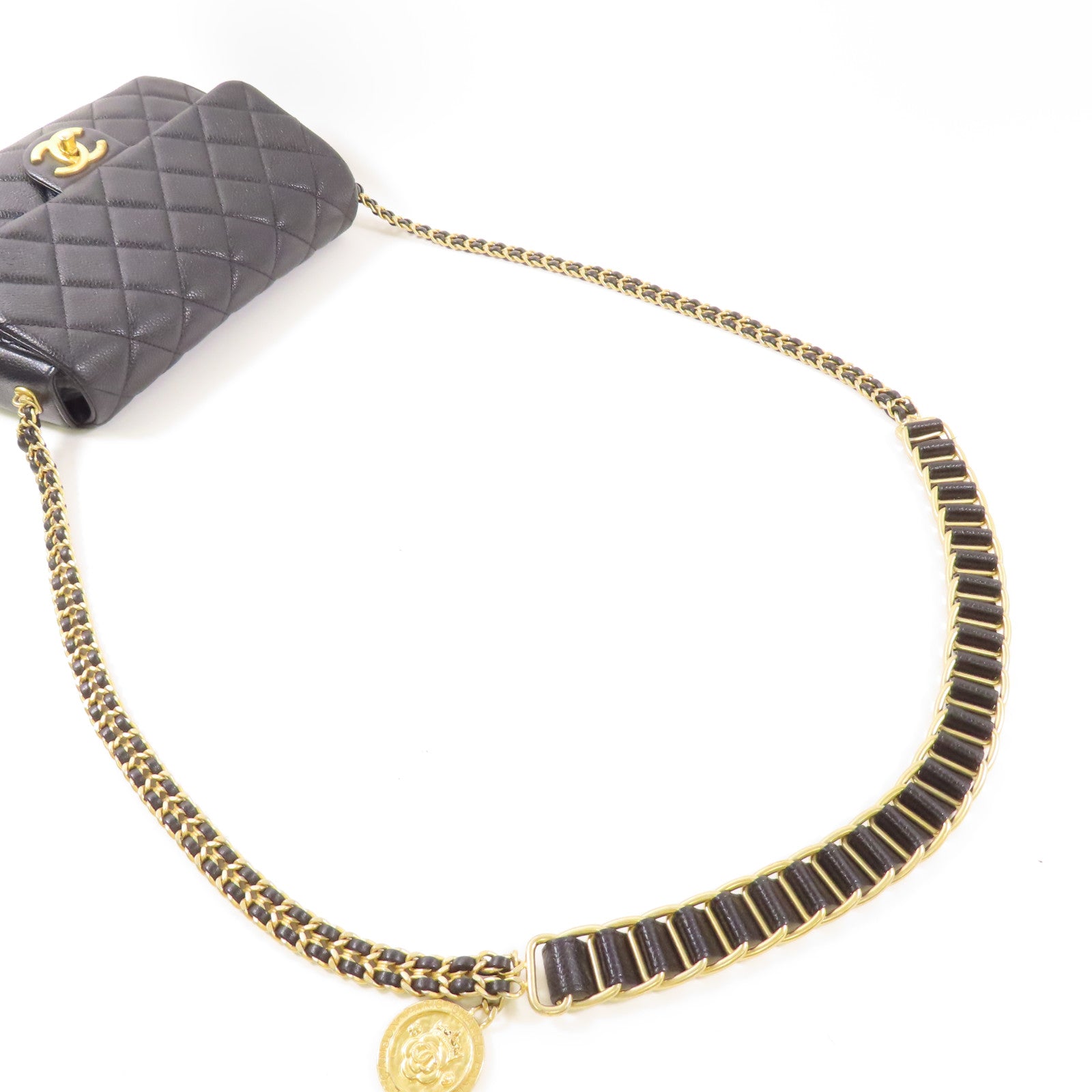 CHANEL 牛皮皮革Chain Shoulder金扣鏈帶肩背袋