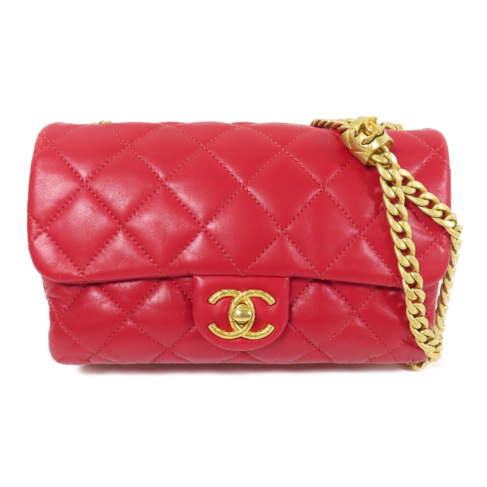 CHANEL 羊皮皮革Chain Shoulder金扣鏈帶肩背袋