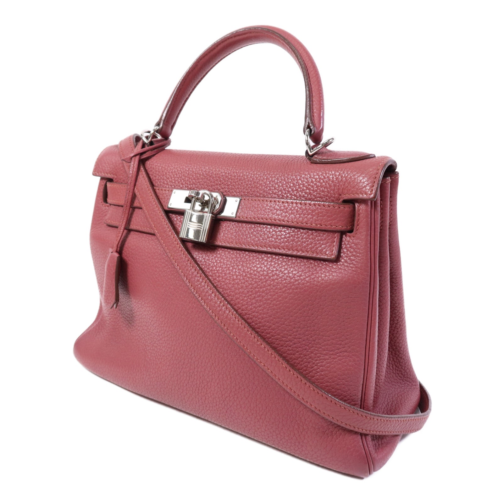 HERMES Togo皮革Kelly 28銀扣手挽肩背兩用袋Bois de Rose