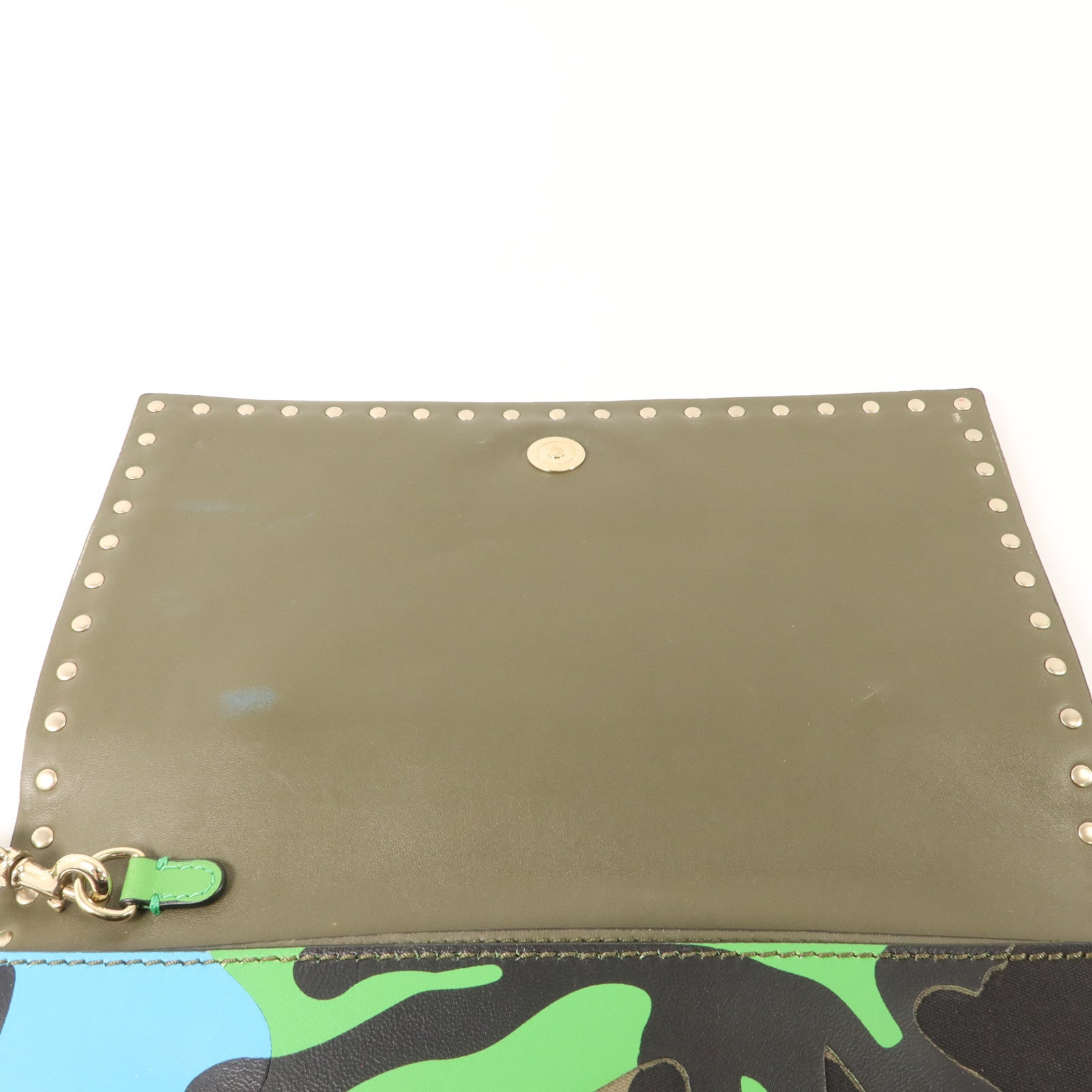 Valentino 帆布/牛皮皮革Camouflage Rockstud Wristlet Clutch手拿包