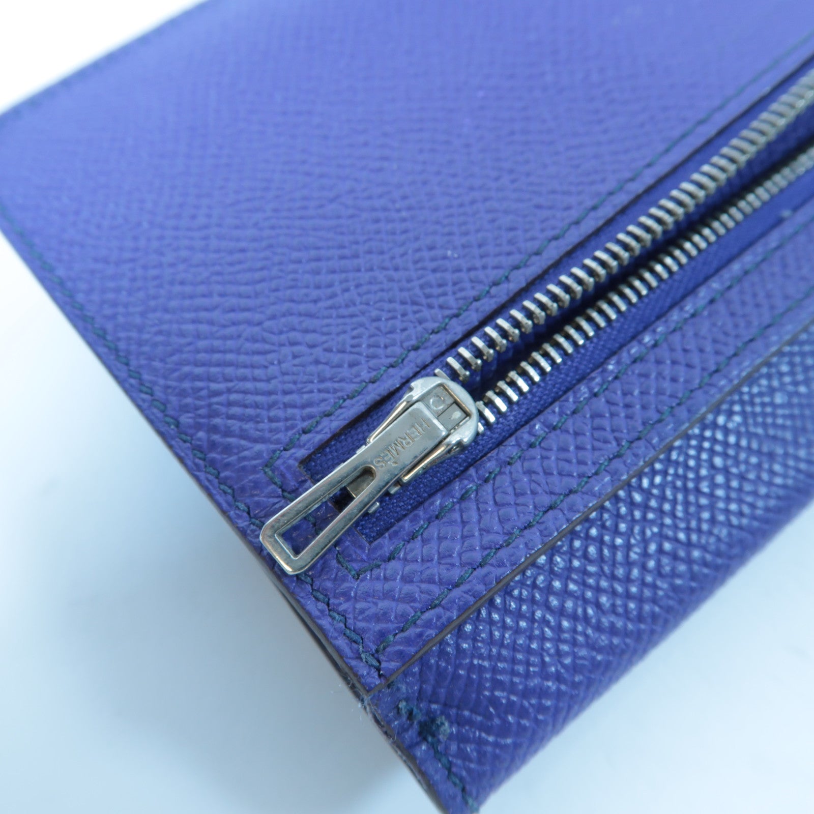 HERMES 【激減優惠】Epsom皮革Bearn Long Wallet銀扣長錢包藍色