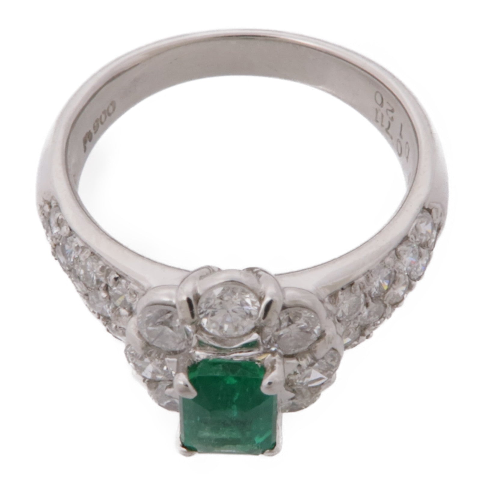 JEWELRY 【激減優惠】PT900鉑金Emerald Ring綠寶石/鑽石戒指US#6.5