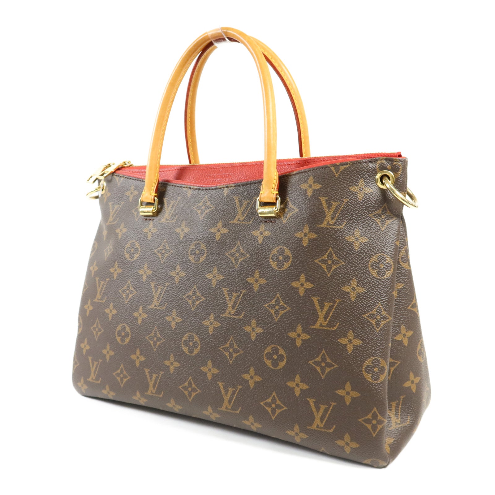LOUIS VUITTON Monogram Pallas金扣手挽肩背兩用袋棕色/紅色