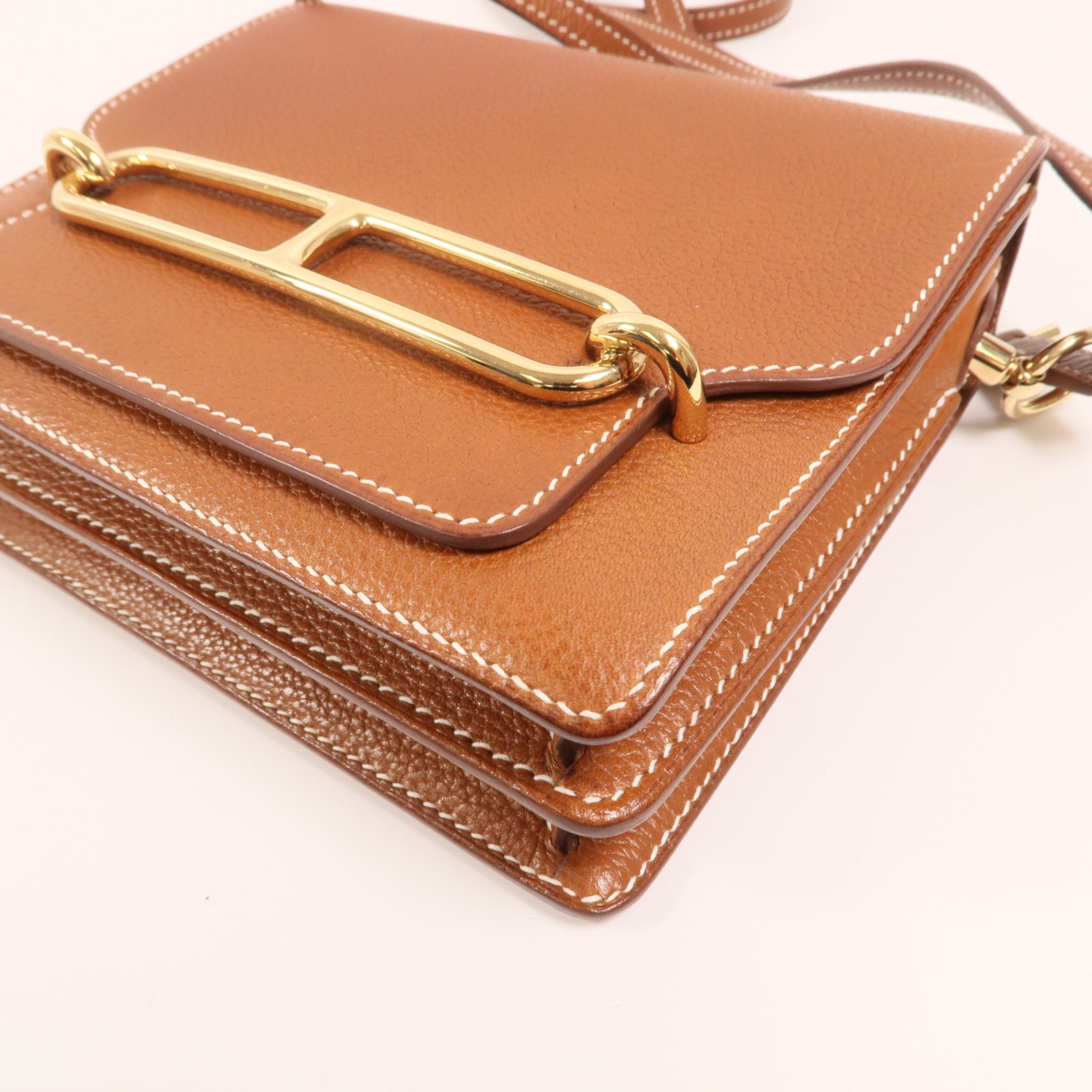 HERMES Barenia皮革Mini Roulis金扣肩背袋Gold