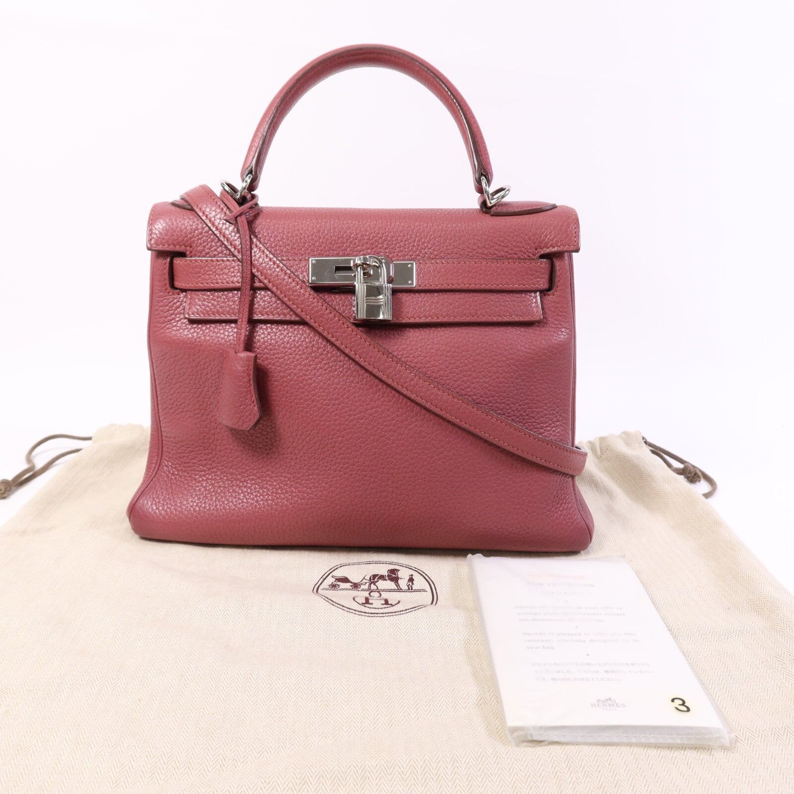 HERMES Togo皮革Kelly 28銀扣手挽肩背兩用袋Bois de Rose