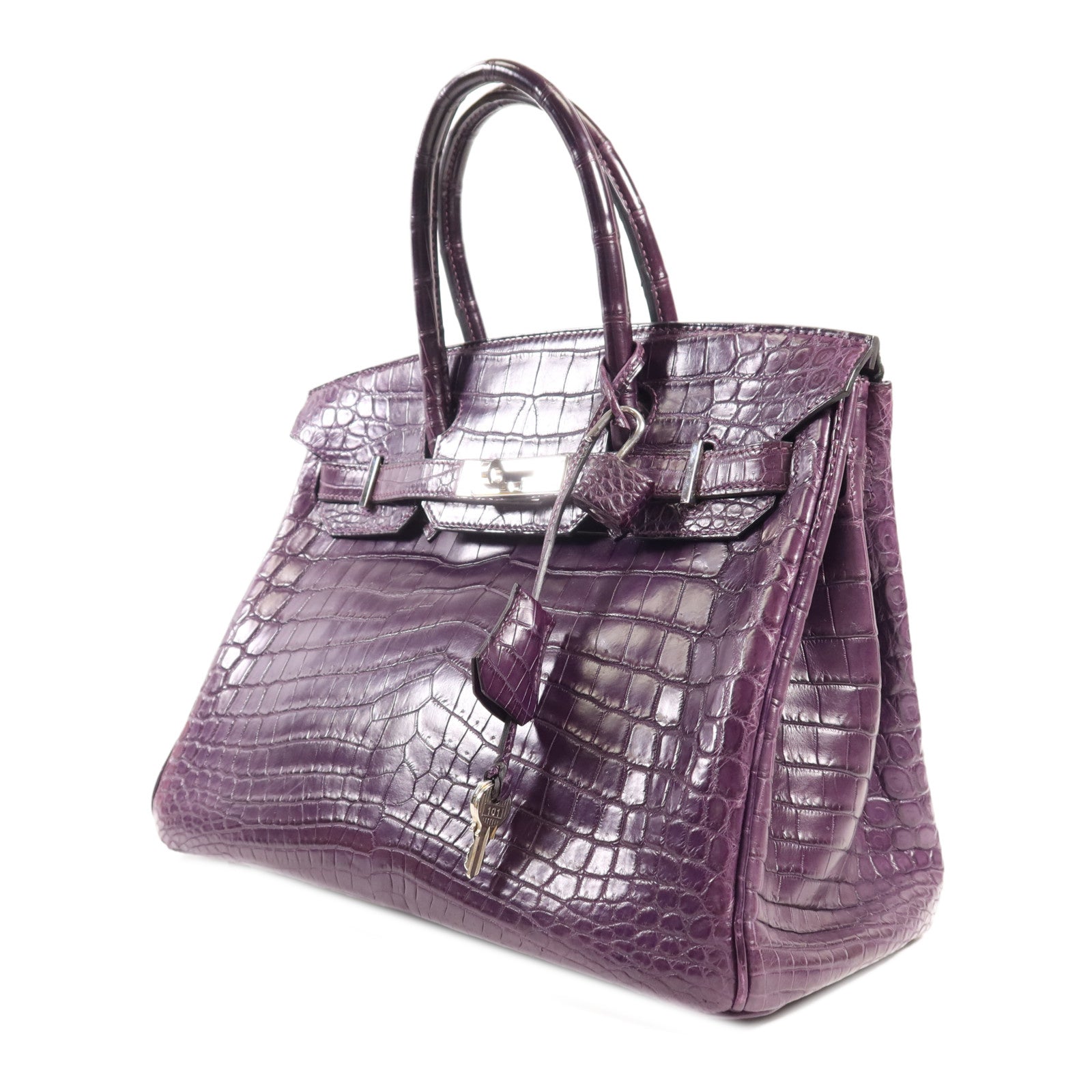 HERMES 鱷魚皮革Birkin 30銀扣手挽袋Amethyst