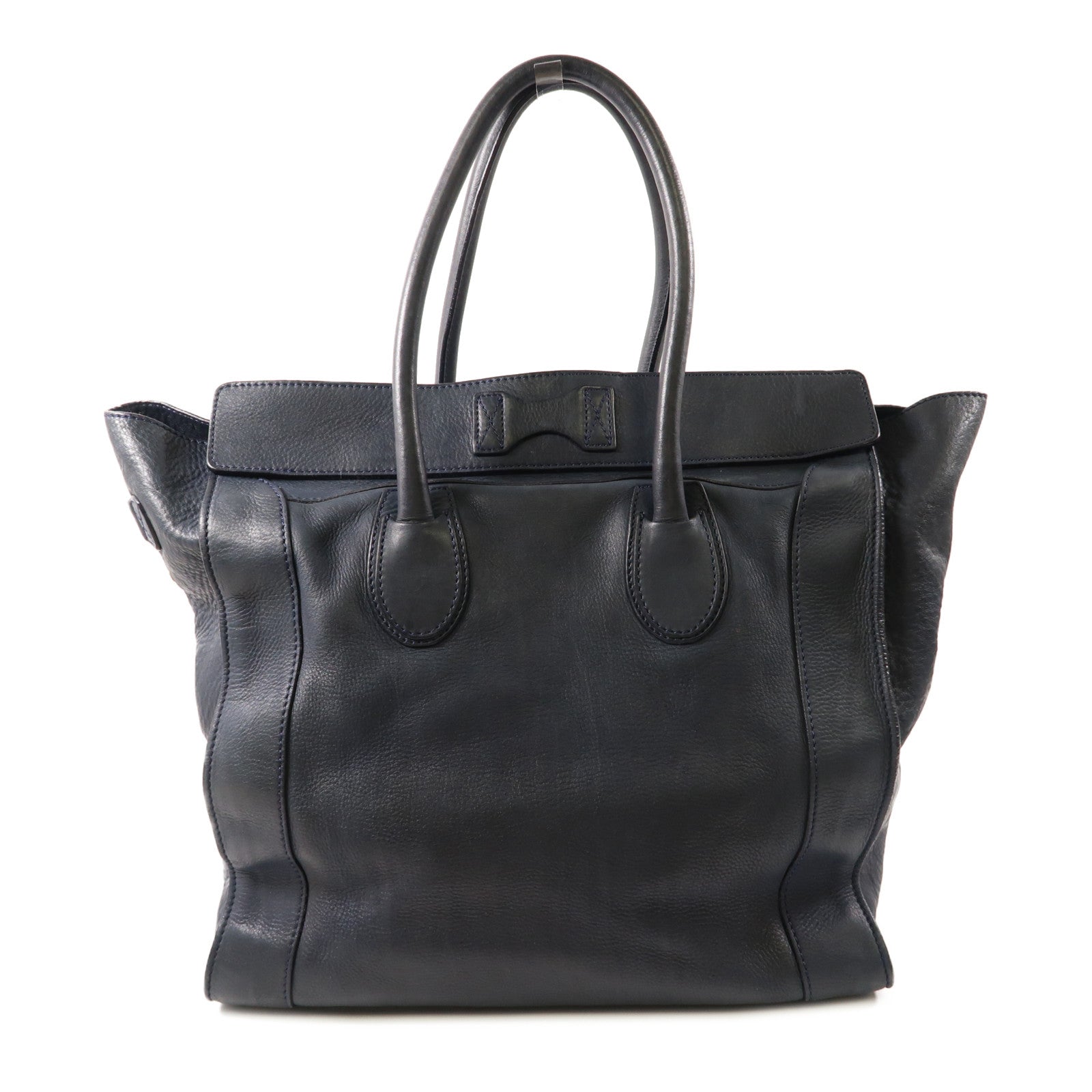 CELINE 牛皮皮革Luggage金扣手挽袋深藍色