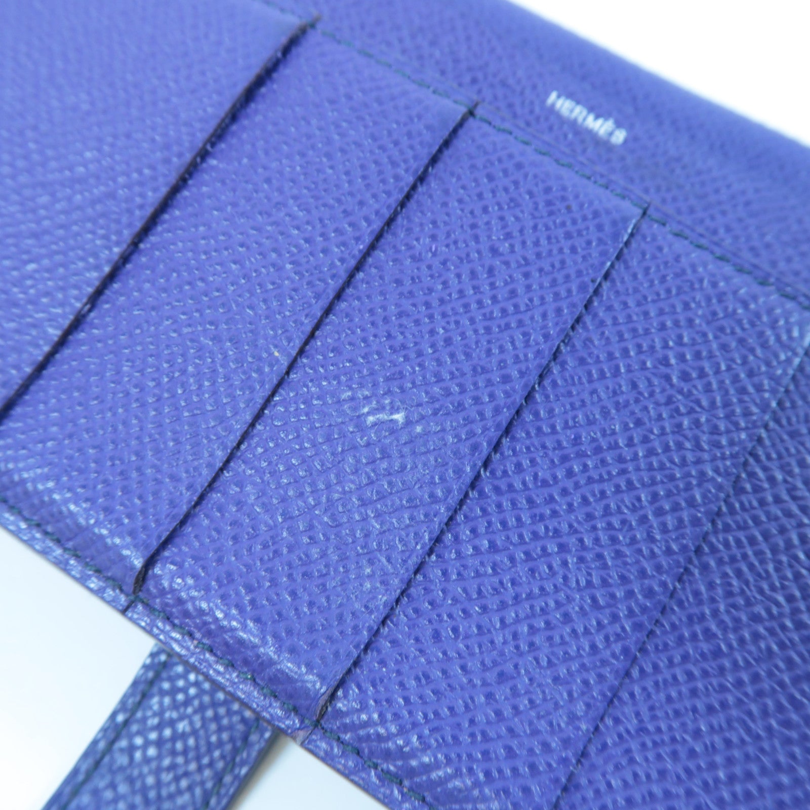 HERMES 【激減優惠】Epsom皮革Bearn Long Wallet銀扣長錢包藍色
